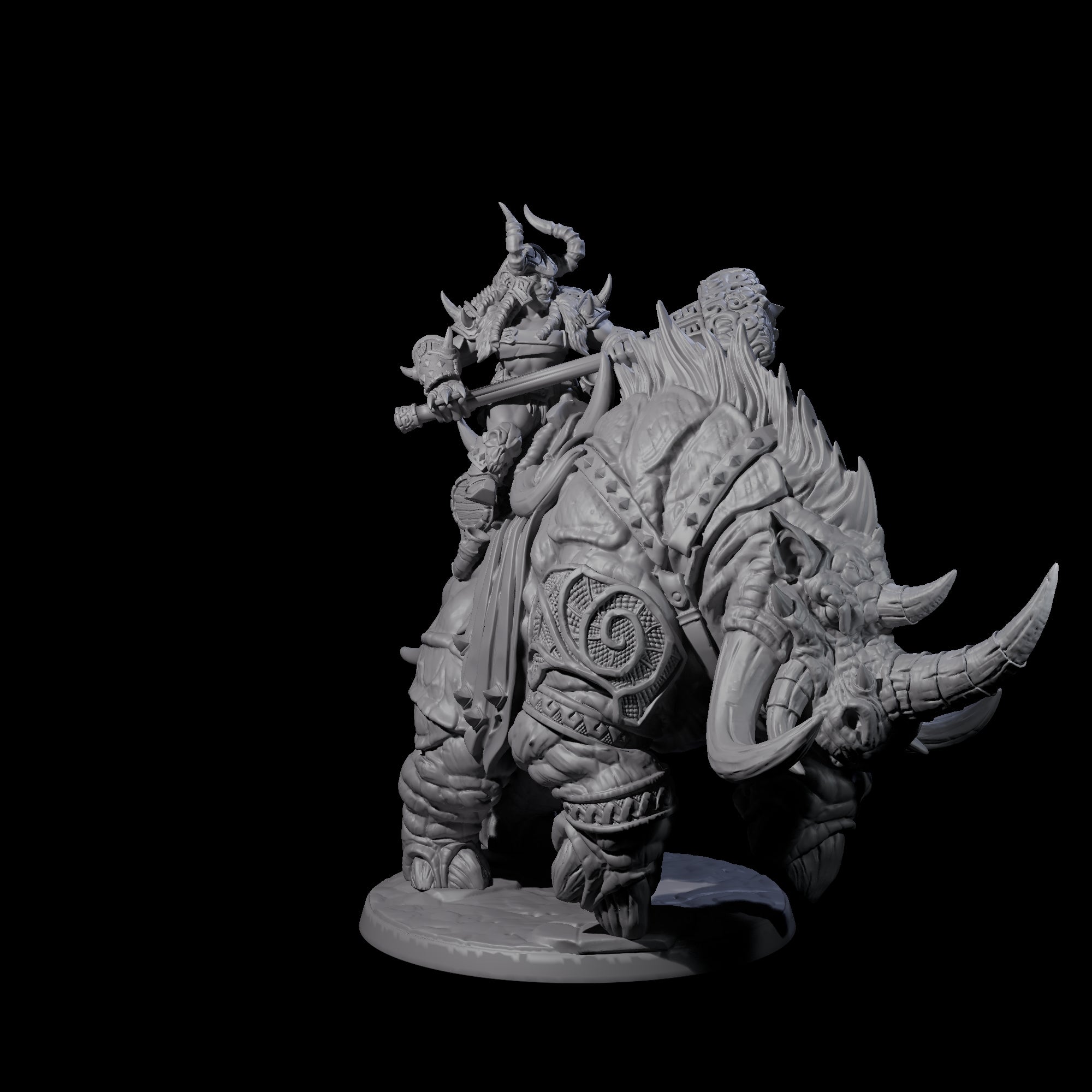 Four Berserker Dwarves riding Tundra Rhinos Miniature for Dungeons and Dragons, Pathfinder or other TTRPGs