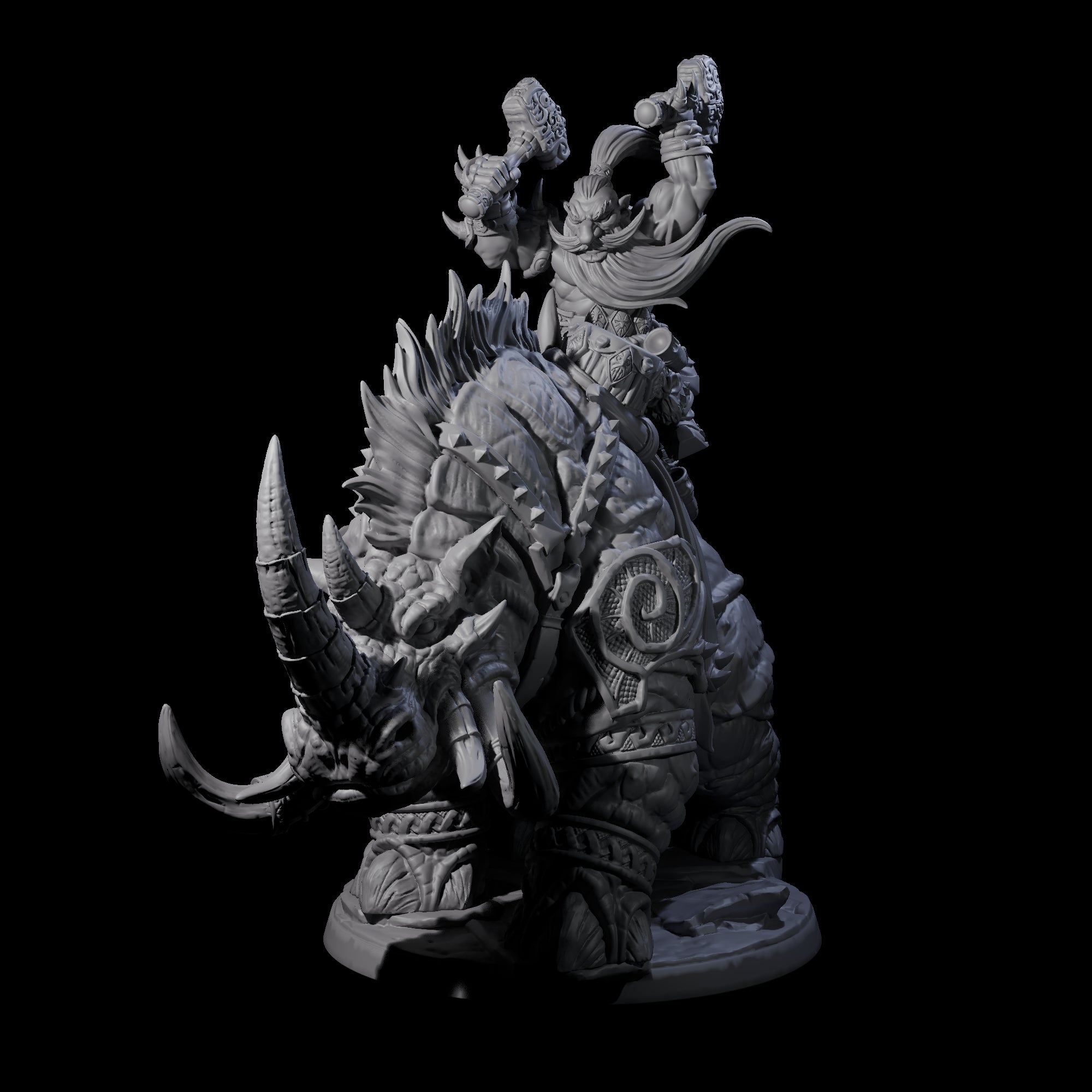 Four Berserker Dwarves riding Tundra Rhinos Miniature for Dungeons and Dragons, Pathfinder or other TTRPGs