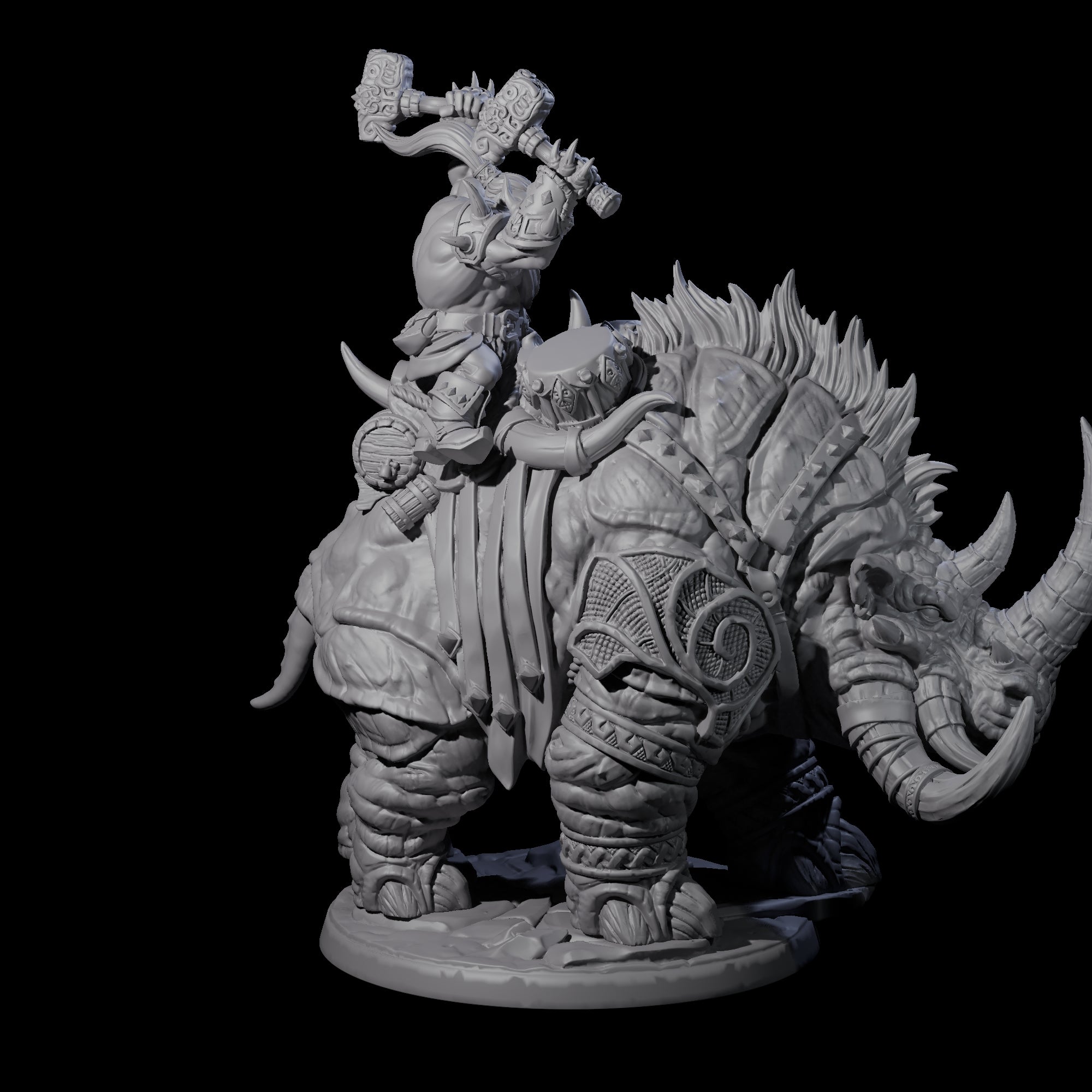 Four Berserker Dwarves riding Tundra Rhinos Miniature for Dungeons and Dragons, Pathfinder or other TTRPGs