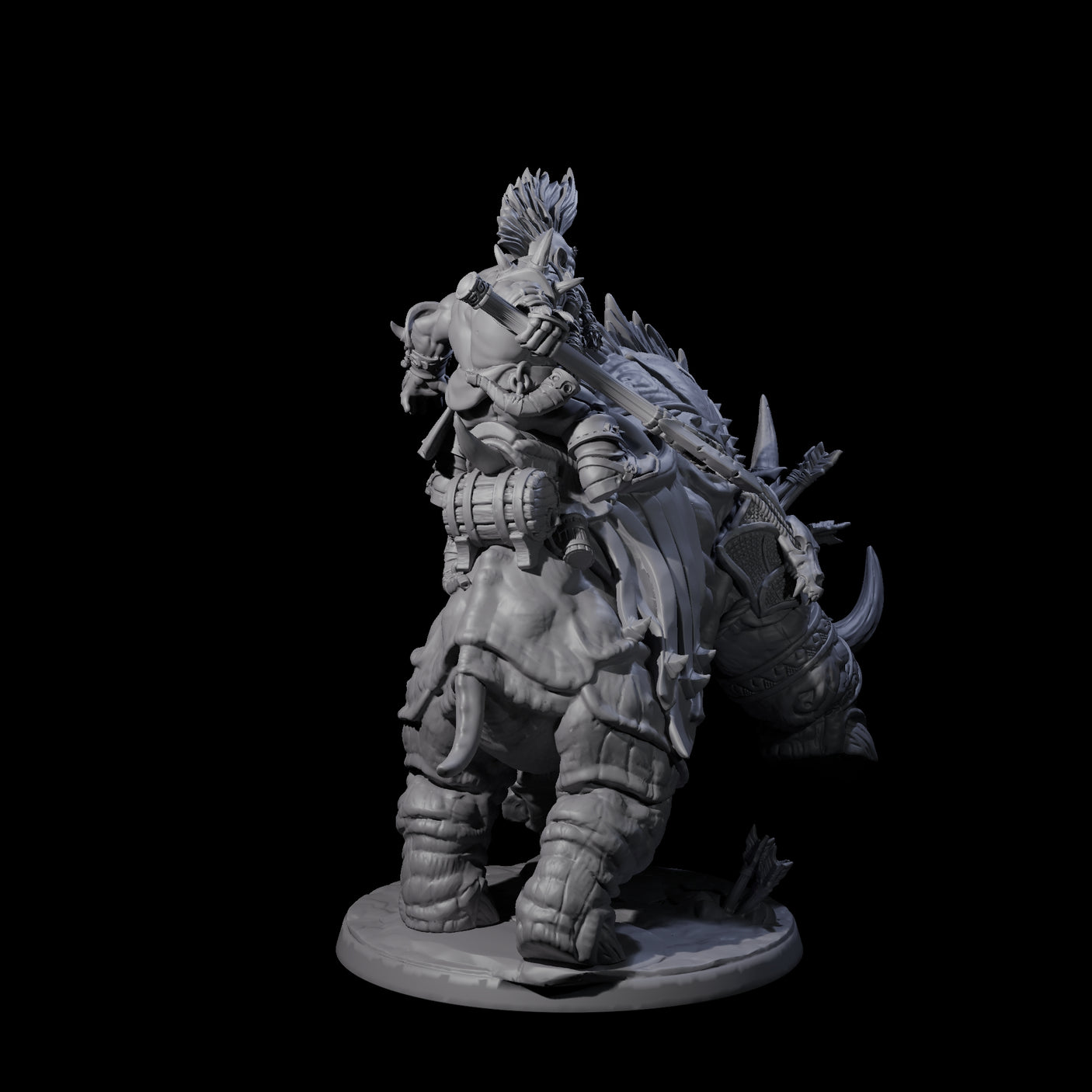 Four Berserker Dwarves riding Tundra Rhinos Miniature for Dungeons and Dragons, Pathfinder or other TTRPGs