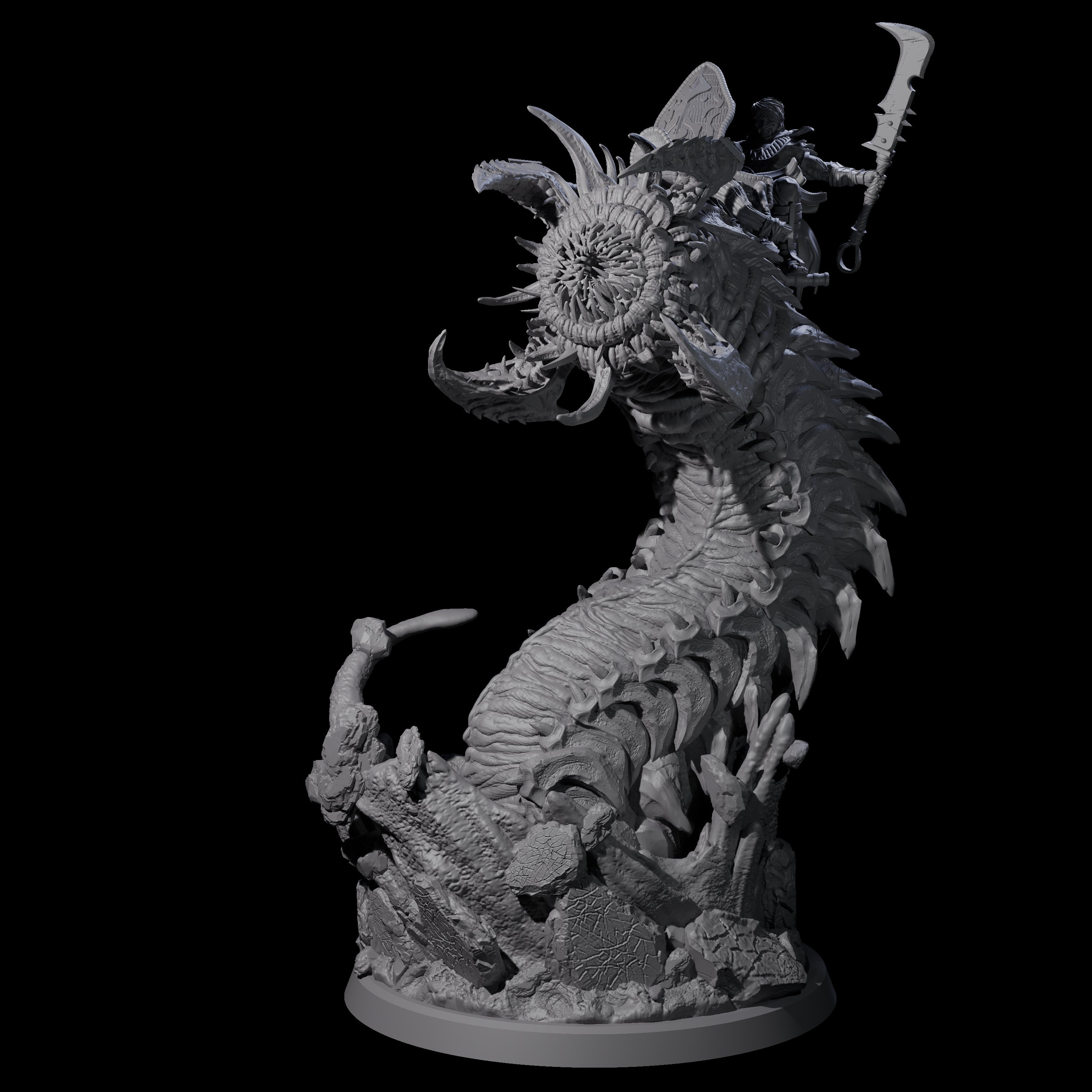 Four Bucking Purple Worm Riders Miniature for Dungeons and Dragons, Pathfinder or other TTRPGs