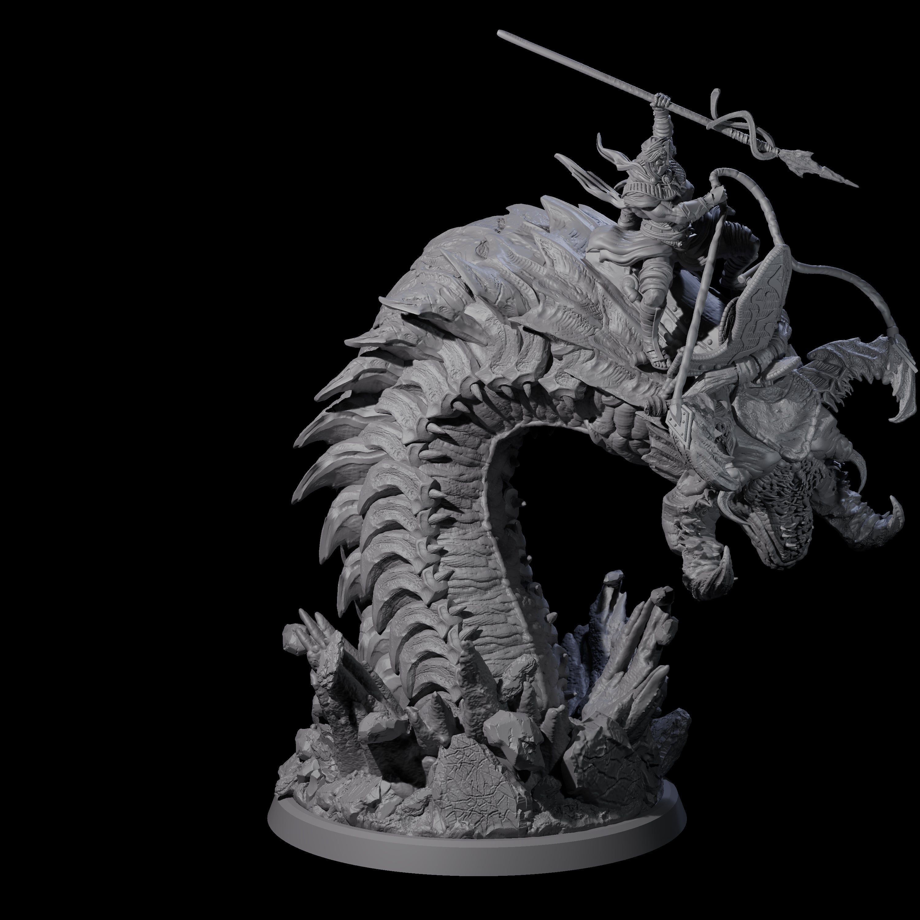 Four Bucking Purple Worm Riders Miniature for Dungeons and Dragons, Pathfinder or other TTRPGs