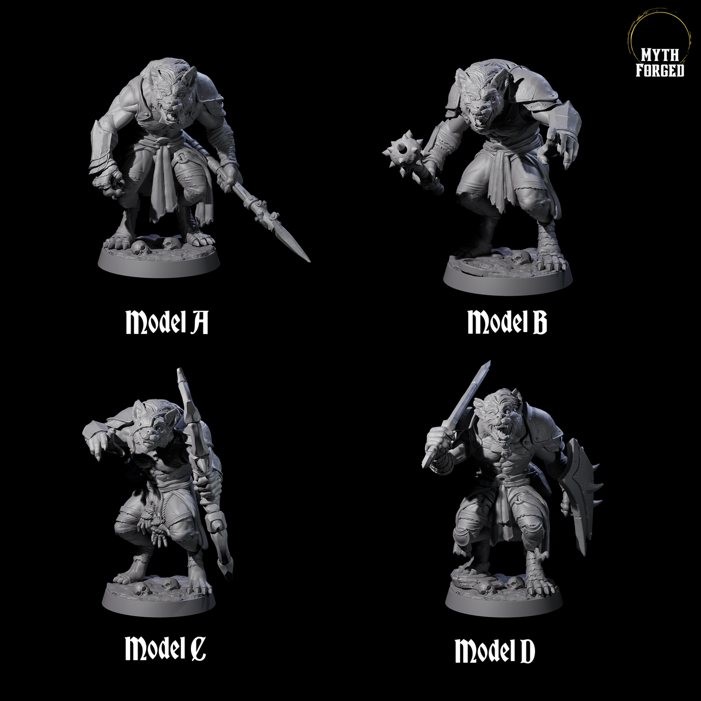 Four Cackling Gnolls Miniature for Dungeons and Dragons, Pathfinder or other TTRPGs