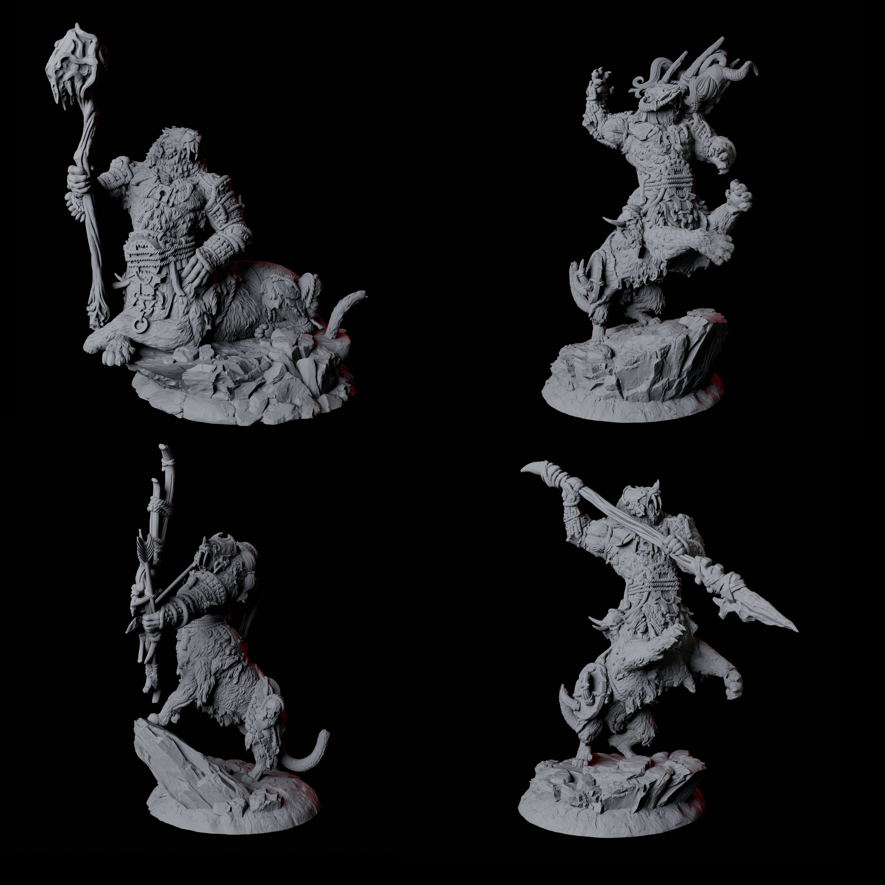 Four Cat Bear Centaurs Miniature for Dungeons and Dragons, Pathfinder or other TTRPGs