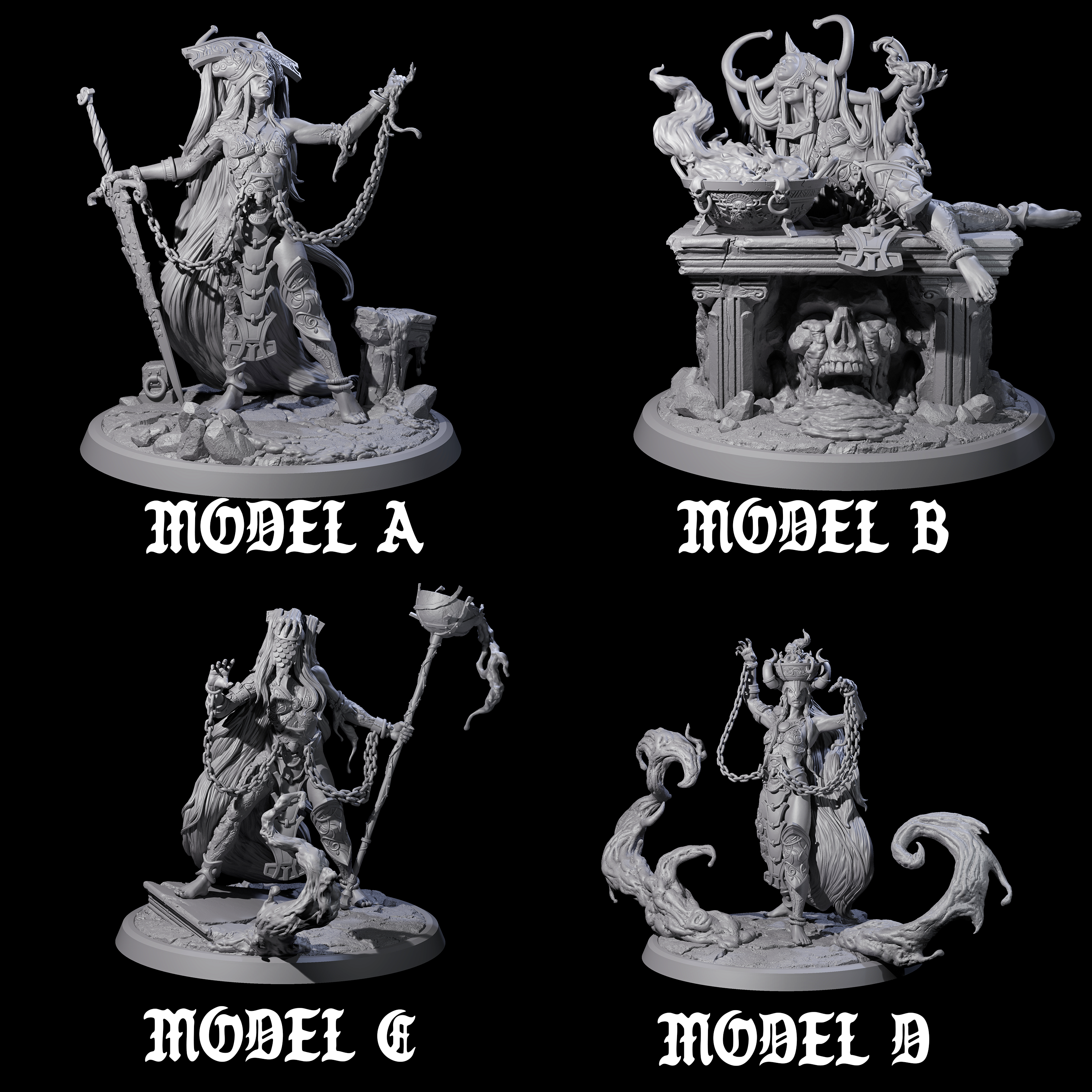 Four Chainbound Kyton Priestesses Miniature for Dungeons and Dragons, Pathfinder or other TTRPGs