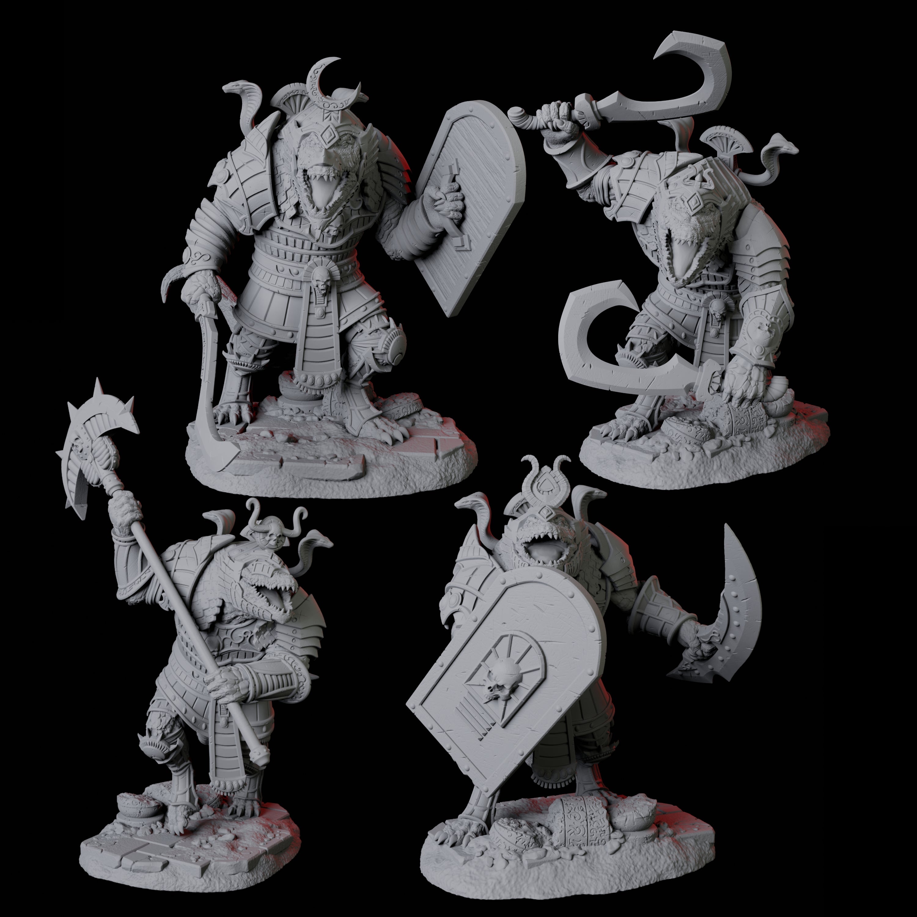 Four Charging Crocodile Lizardfolk Soldiers Miniature for Dungeons and Dragons, Pathfinder or other TTRPGs