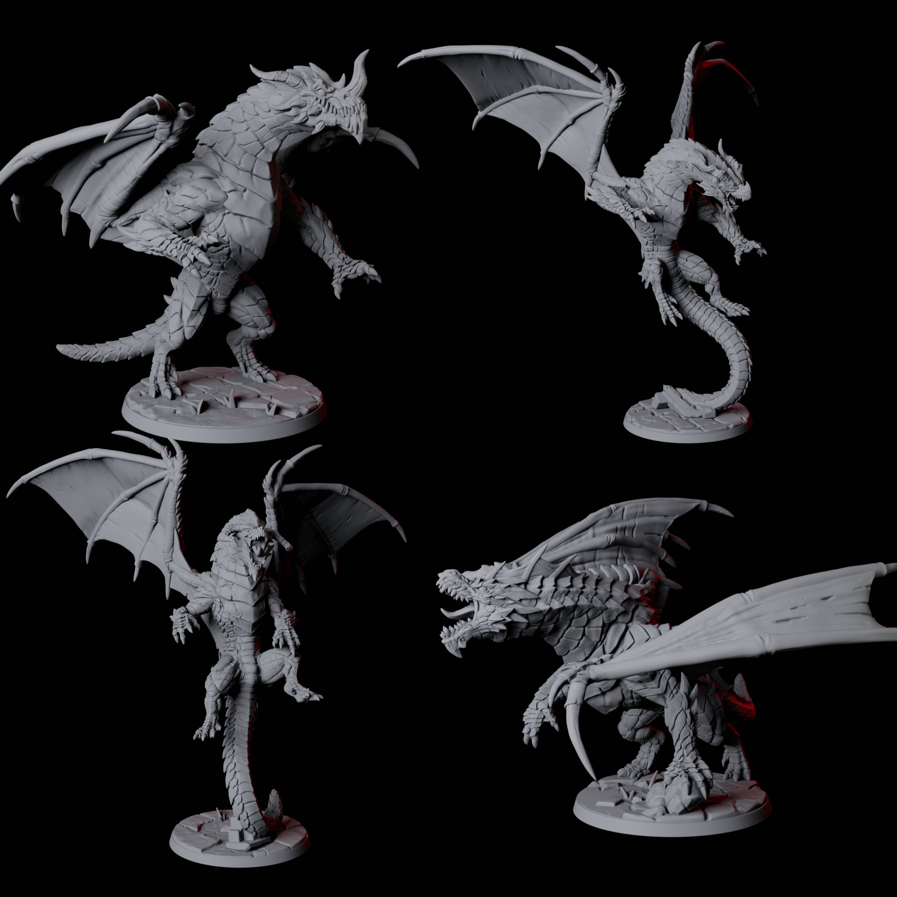 Four Chromatic Dragons Miniature for Dungeons and Dragons, Pathfinder or other TTRPGs