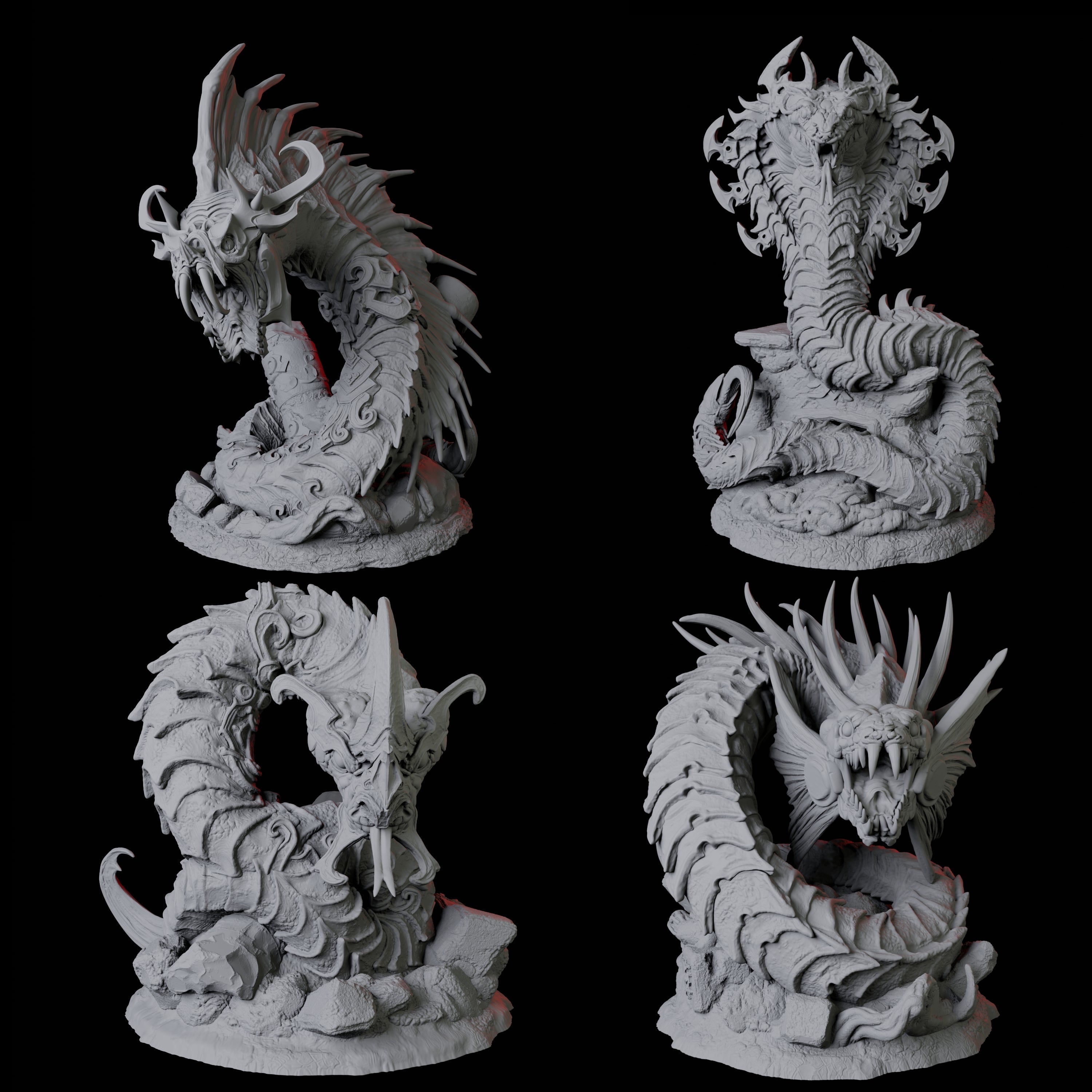 Four Coiled Giant Snakes Miniature for Dungeons and Dragons, Pathfinder or other TTRPGs