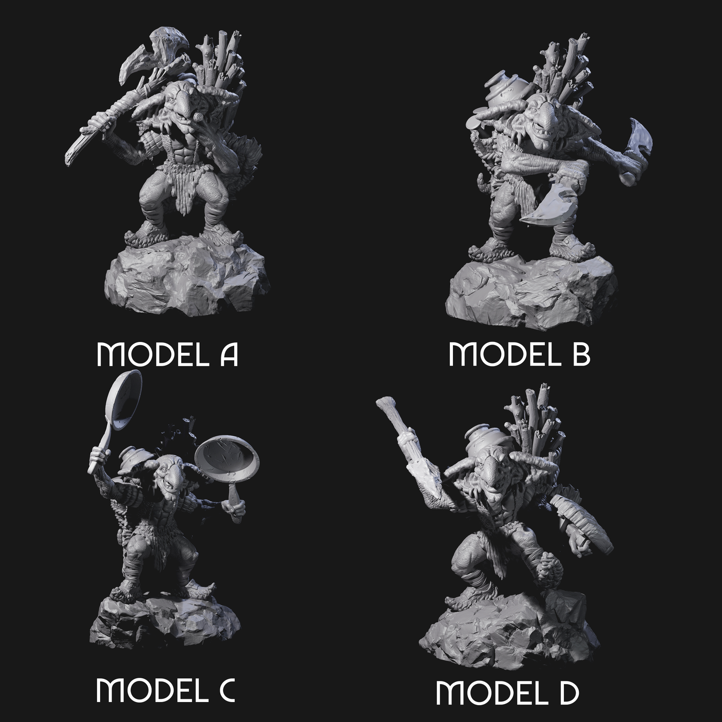 Four Confident Camping Goblins Miniature for Dungeons and Dragons, Pathfinder or other TTRPGs