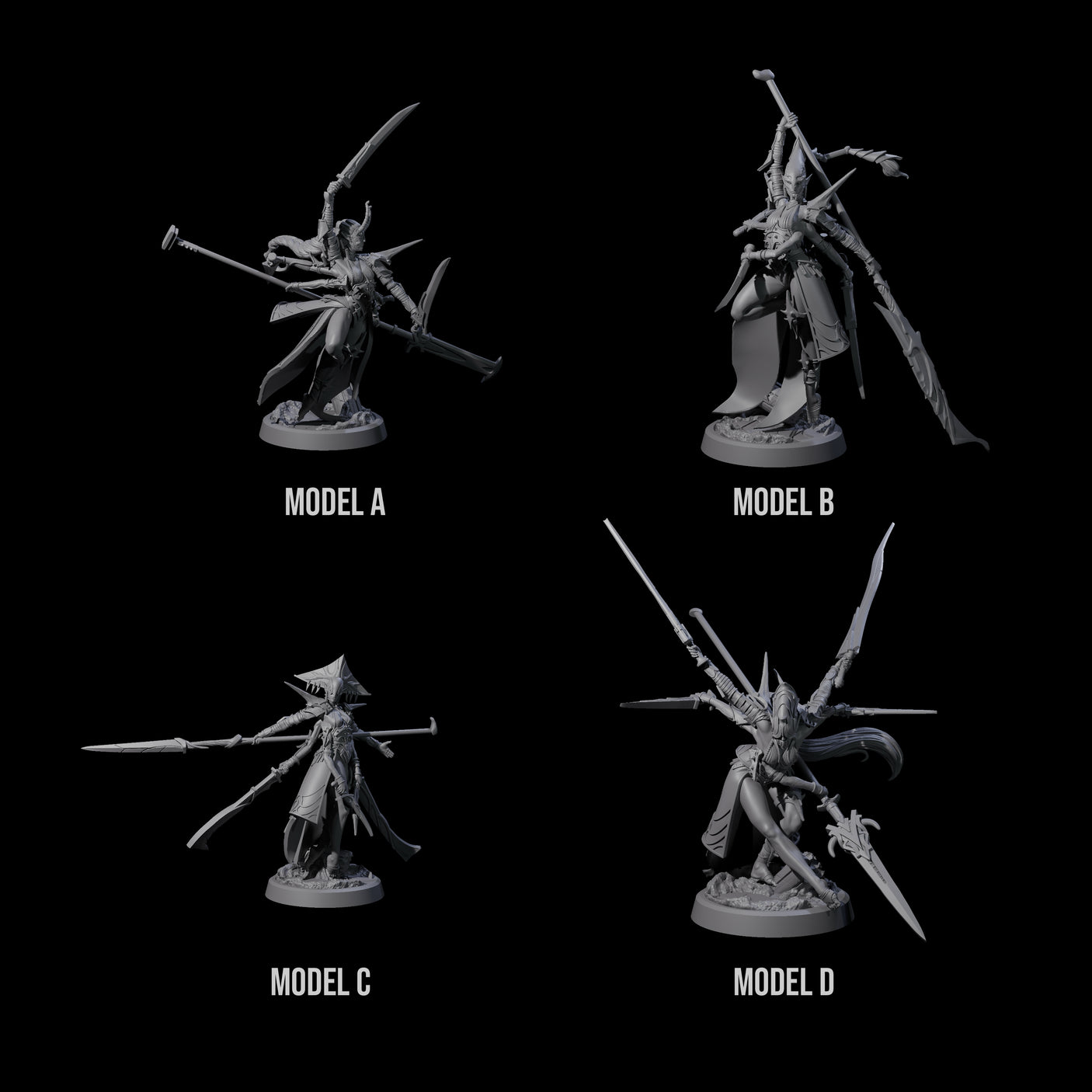 Four Corrupted Mariliths Miniature for Dungeons and Dragons, Pathfinder or other TTRPGs
