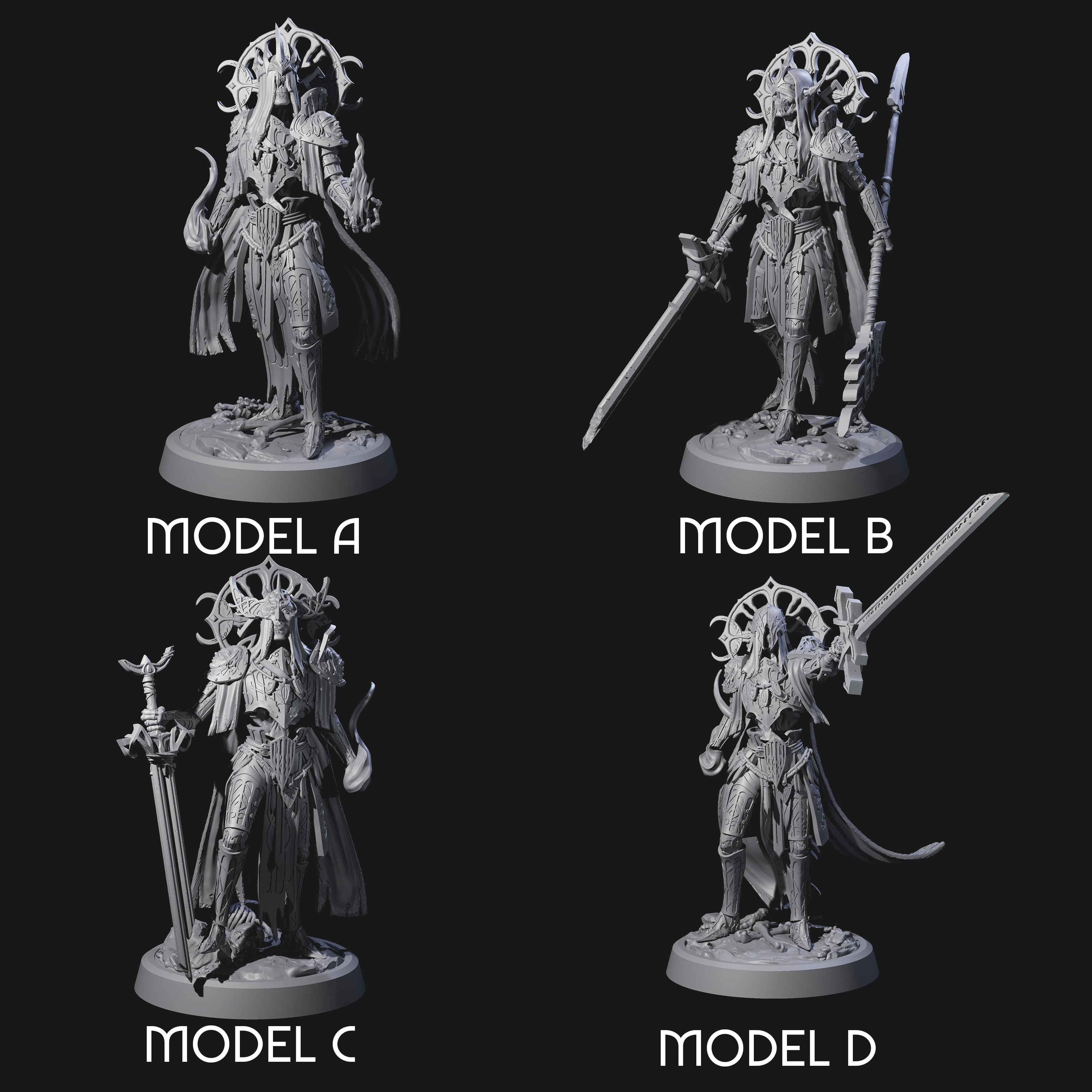 Four Creaking Tomb Lichs Miniature for Dungeons and Dragons, Pathfinder or other TTRPGs