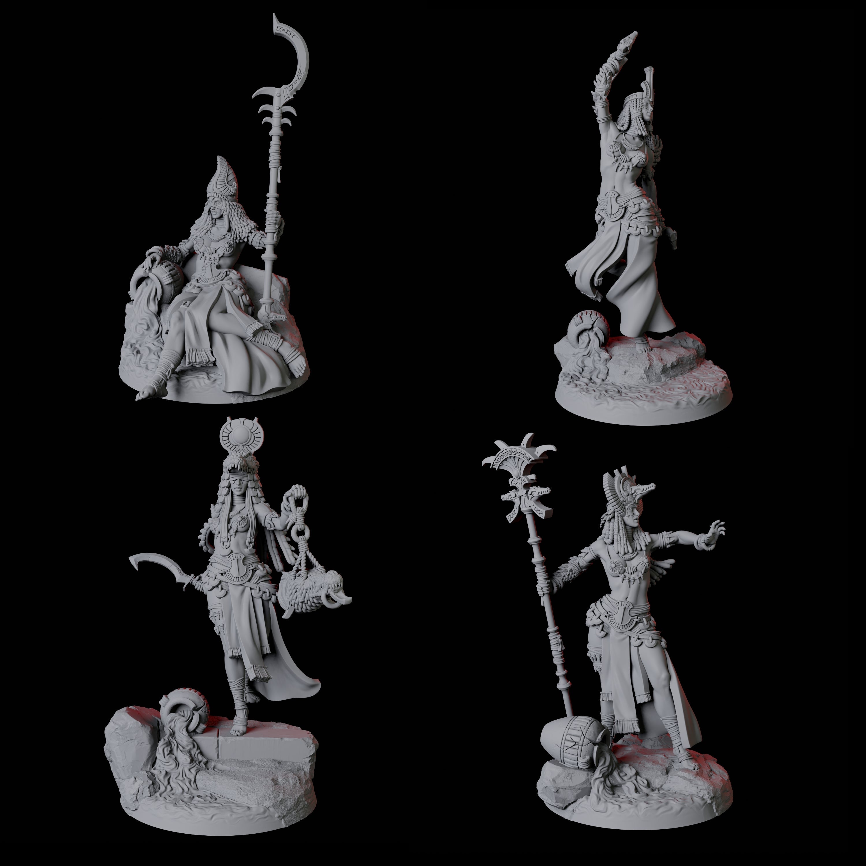 Four Crocodile Priestesses Miniature for Dungeons and Dragons, Pathfinder or other TTRPGs