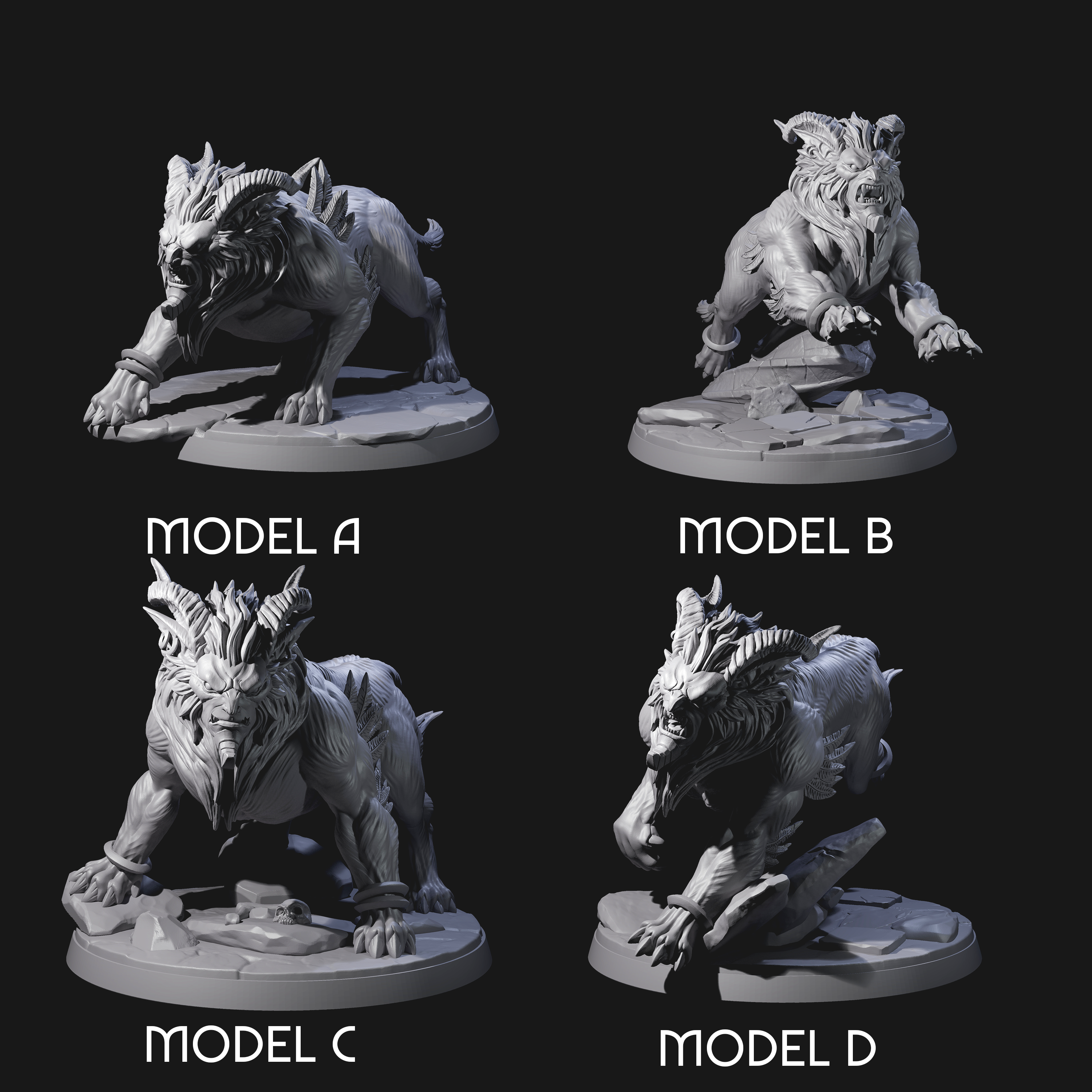 Four Crouching Sphinx Spawn Miniature for Dungeons and Dragons, Pathfinder or other TTRPGs