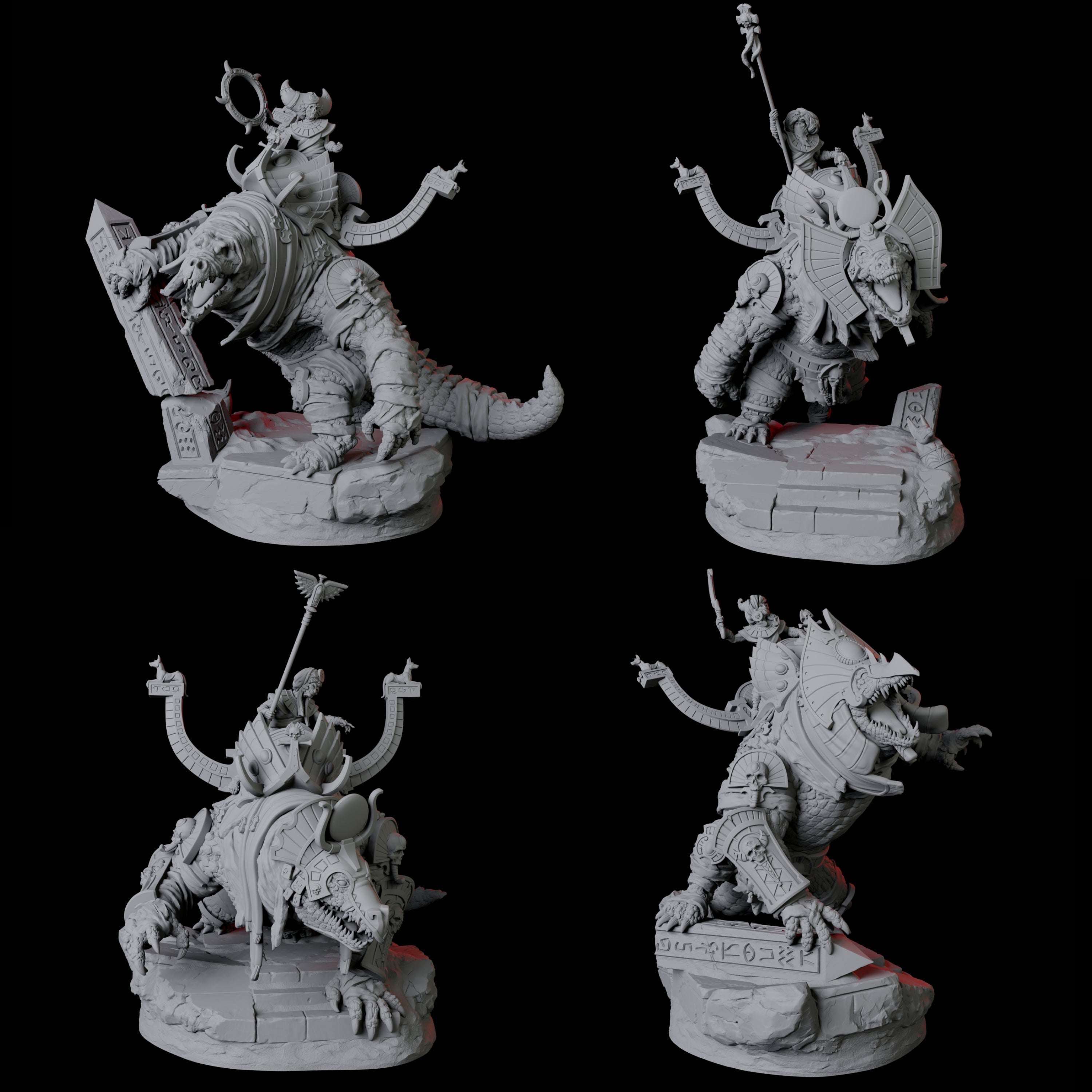 Four Cultists Riding Giant Crocodiles Miniature for Dungeons and Dragons, Pathfinder or other TTRPGs