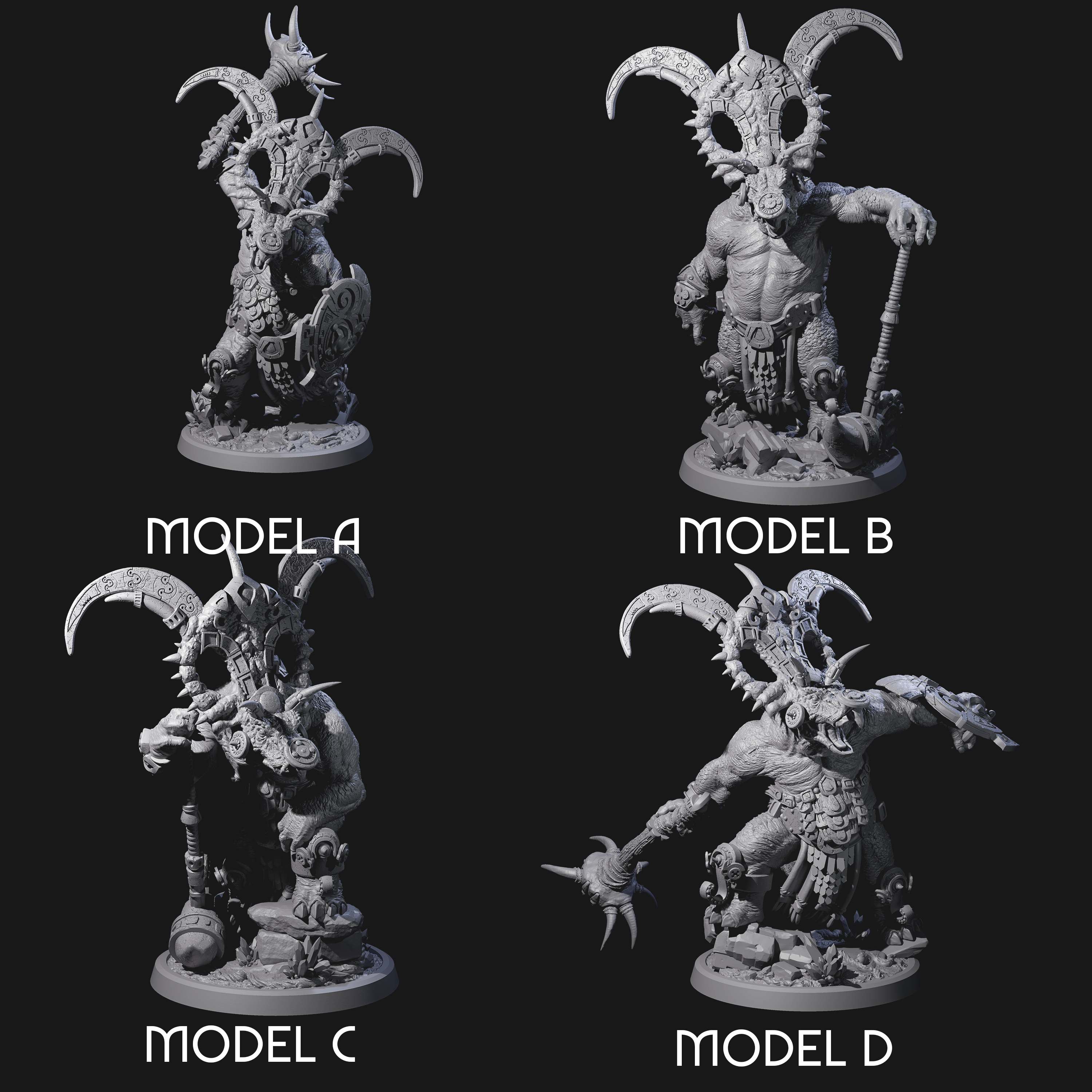 Four Decorated Dinosaur Lizardfolk Warriors Miniature for Dungeons and Dragons, Pathfinder or other TTRPGs