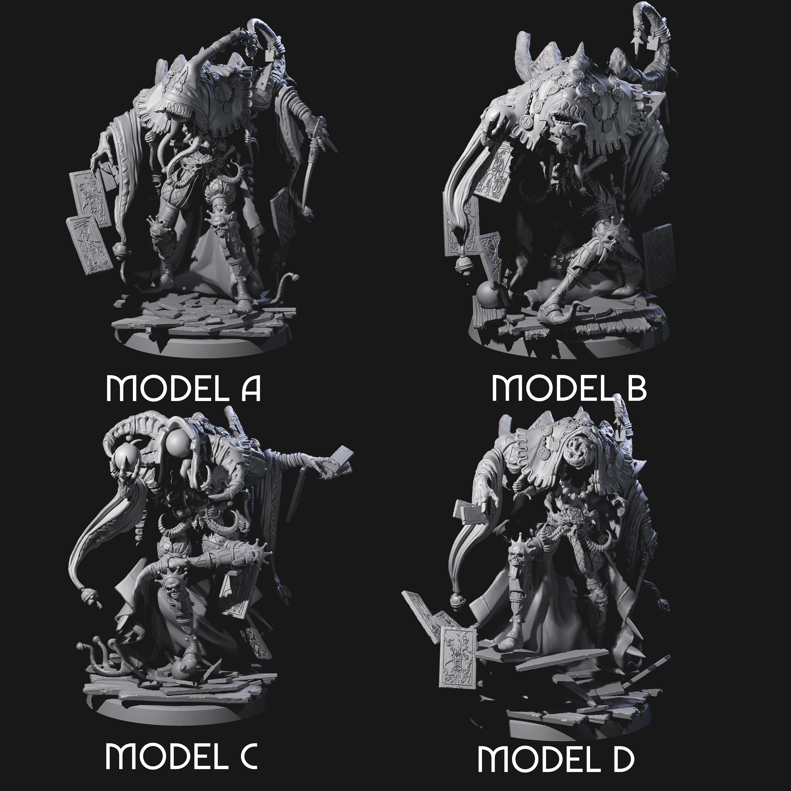 Four Deformed Mind Flayer Arcanists Miniature for Dungeons and Dragons, Pathfinder or other TTRPGs