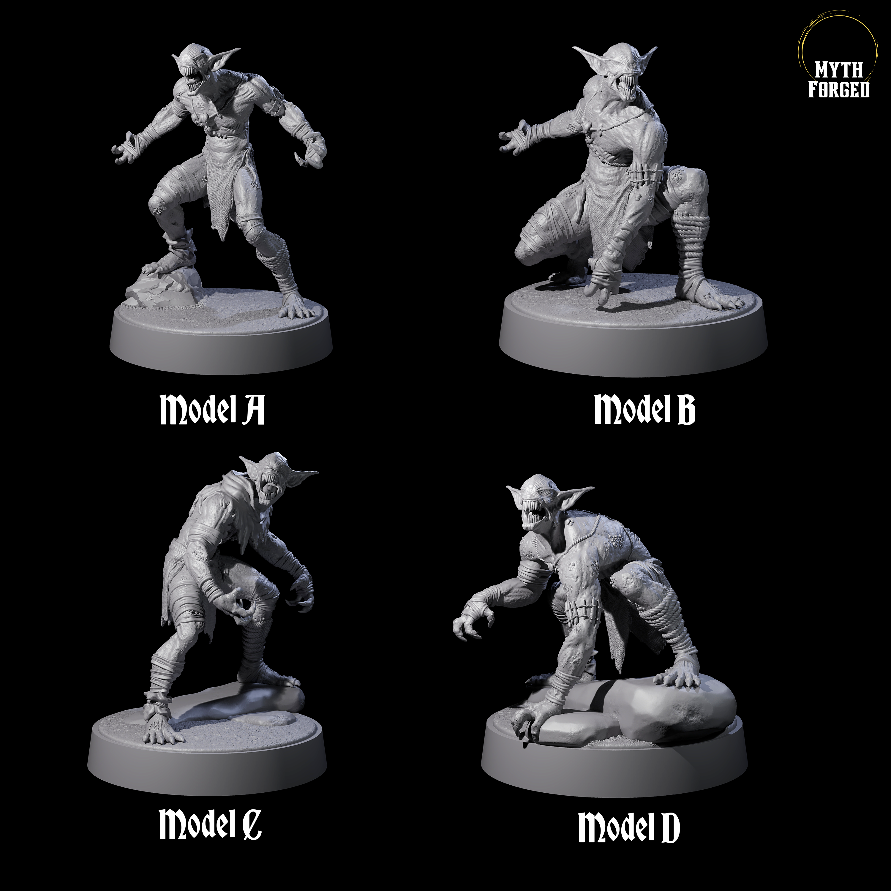 Four Eyeless Morlock Wretches Miniature for Dungeons and Dragons, Pathfinder or other TTRPGs
