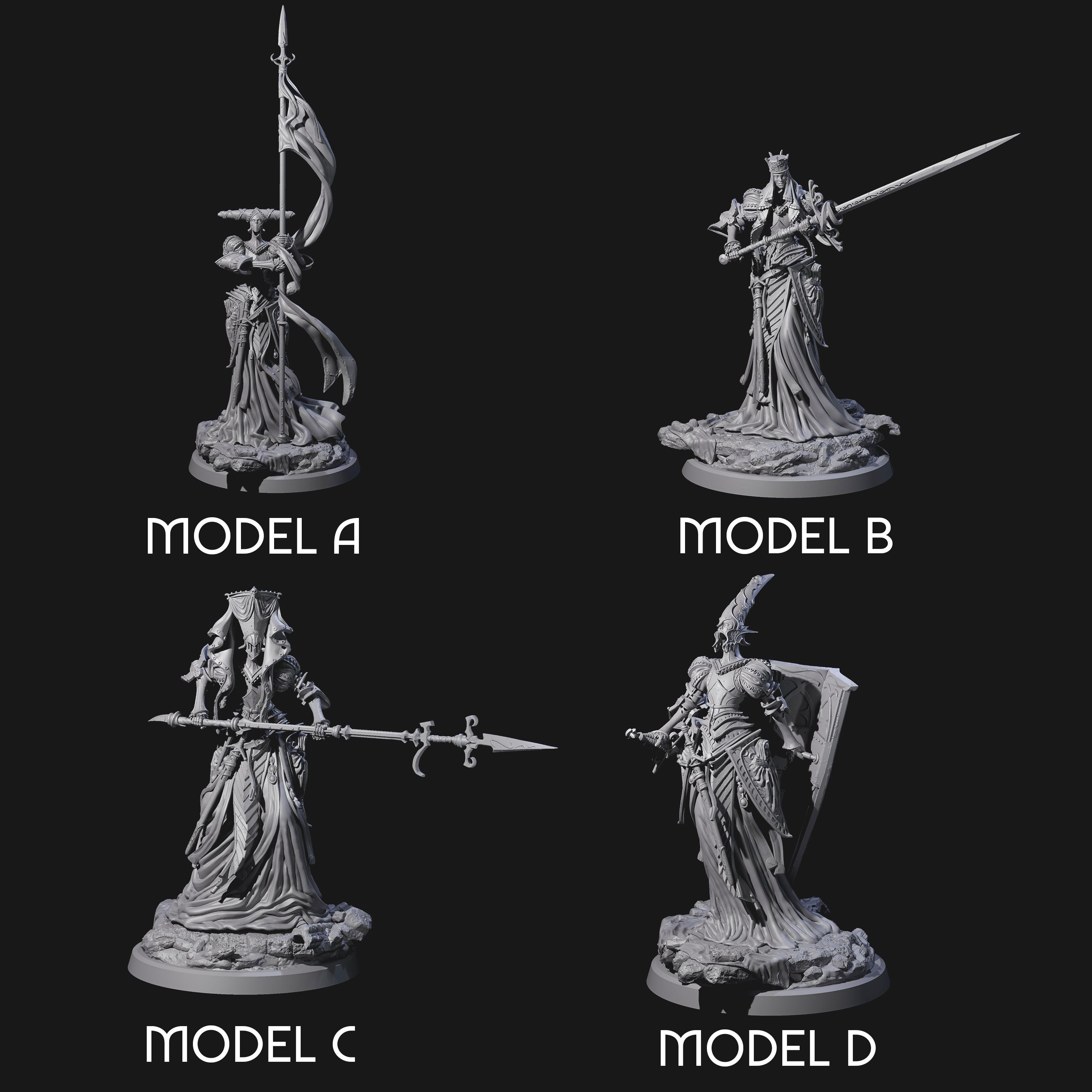 Four Fallen Aasimar Paladins Miniature for Dungeons and Dragons, Pathfinder or other TTRPGs