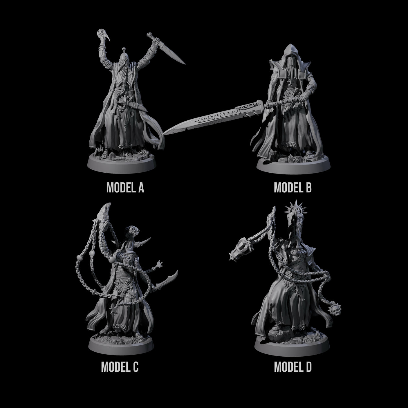 Four Fanatical Orcales Miniature for Dungeons and Dragons, Pathfinder or other TTRPGs
