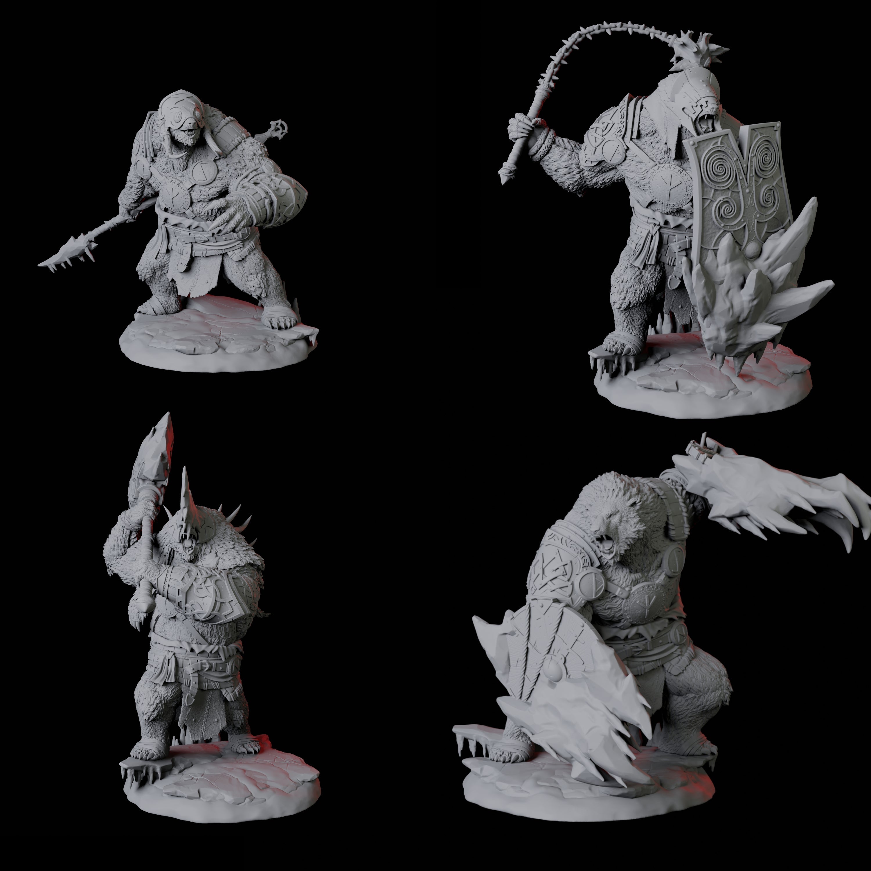 Four Fierce Ursine Warriors Miniature for Dungeons and Dragons, Pathfinder or other TTRPGs