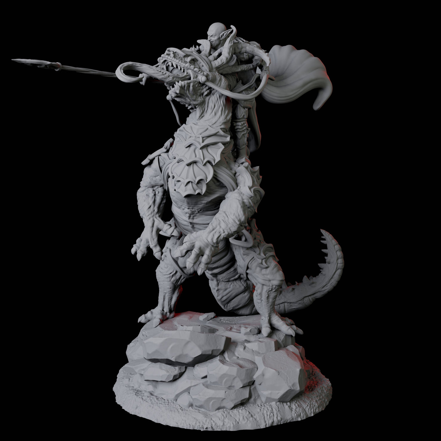 Four Fighters mounted on Giant Lizards Miniature for Dungeons and Dragons, Pathfinder or other TTRPGs