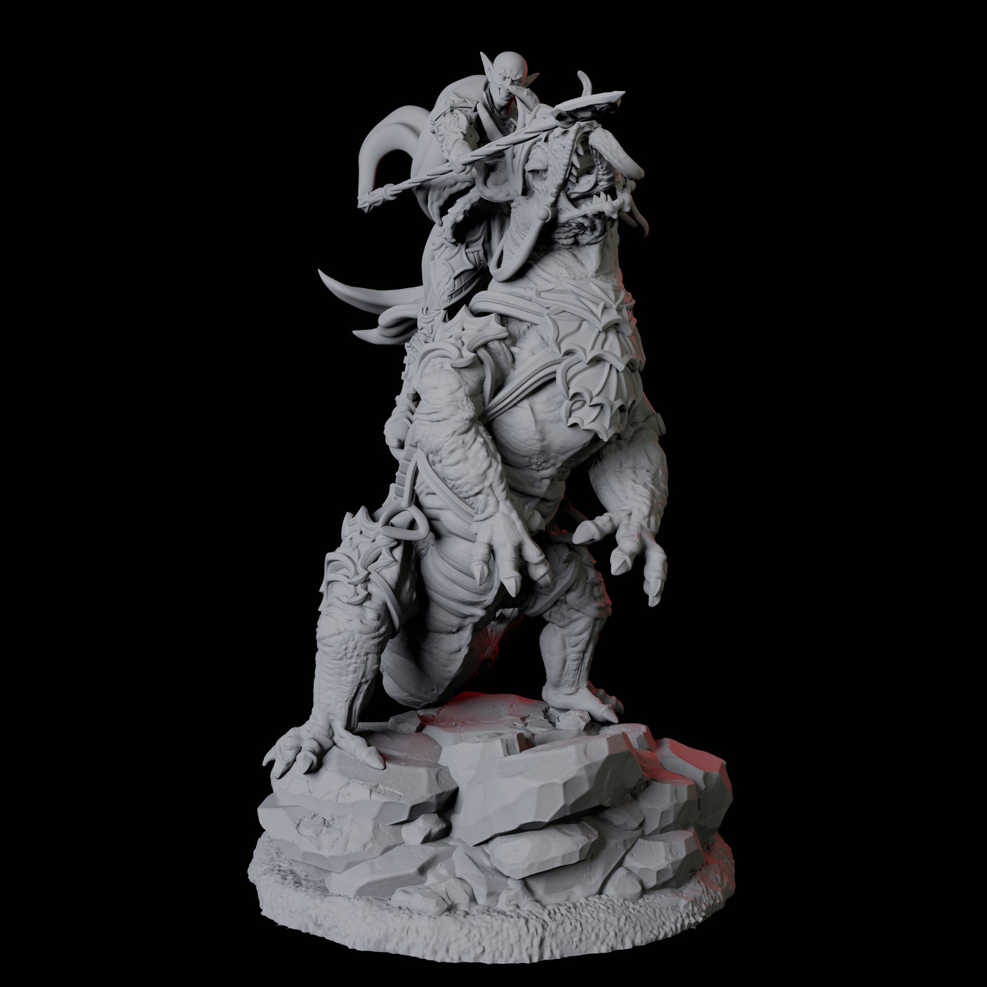 Four Fighters mounted on Giant Lizards Miniature for Dungeons and Dragons, Pathfinder or other TTRPGs