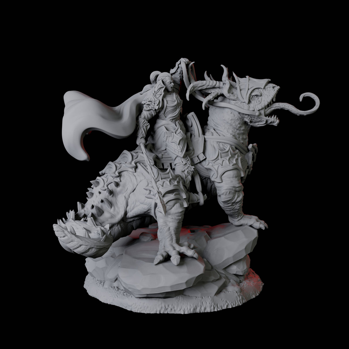 Four Fighters mounted on Giant Lizards Miniature for Dungeons and Dragons, Pathfinder or other TTRPGs
