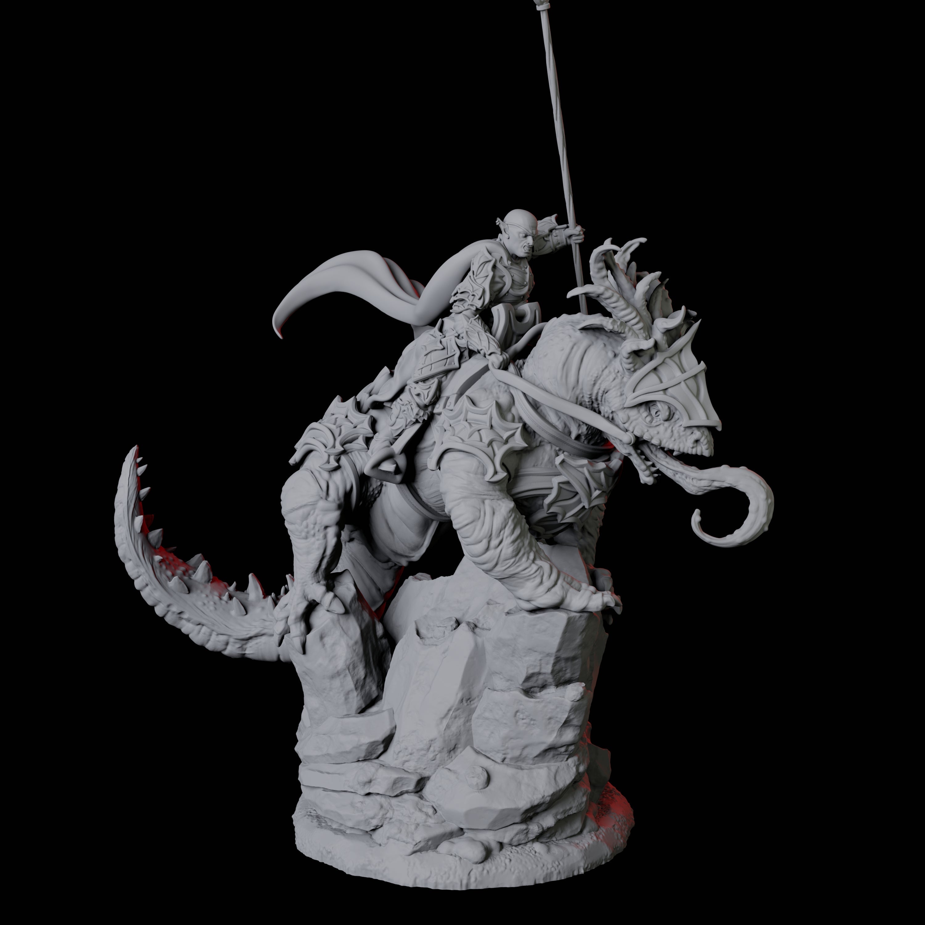 Four Fighters mounted on Giant Lizards Miniature for Dungeons and Dragons, Pathfinder or other TTRPGs