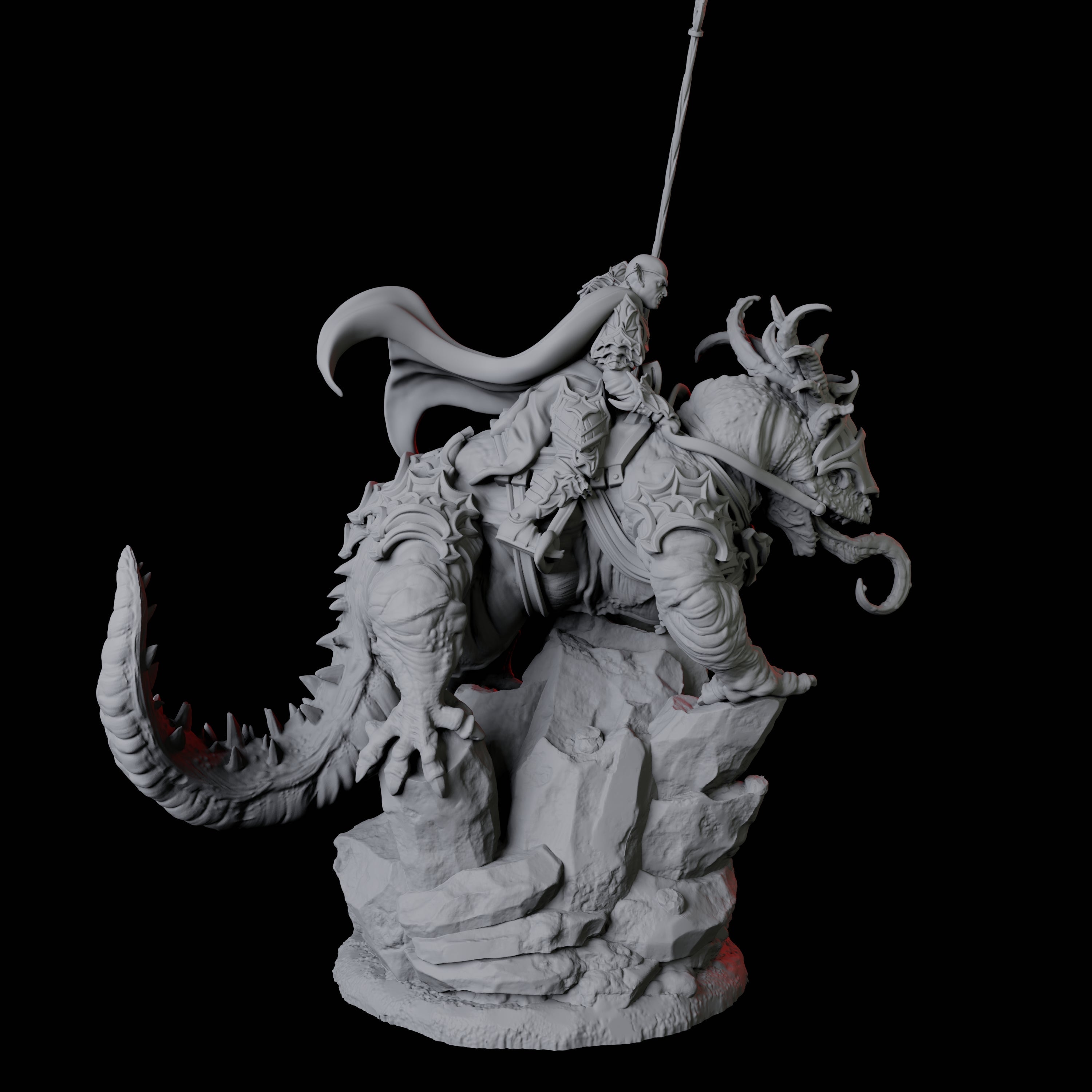 Four Fighters mounted on Giant Lizards Miniature for Dungeons and Dragons, Pathfinder or other TTRPGs