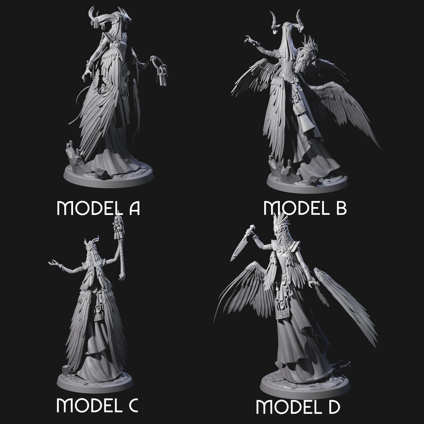 Four Flowing Owl Worshipping Cultists Miniature for Dungeons and Dragons, Pathfinder or other TTRPGs