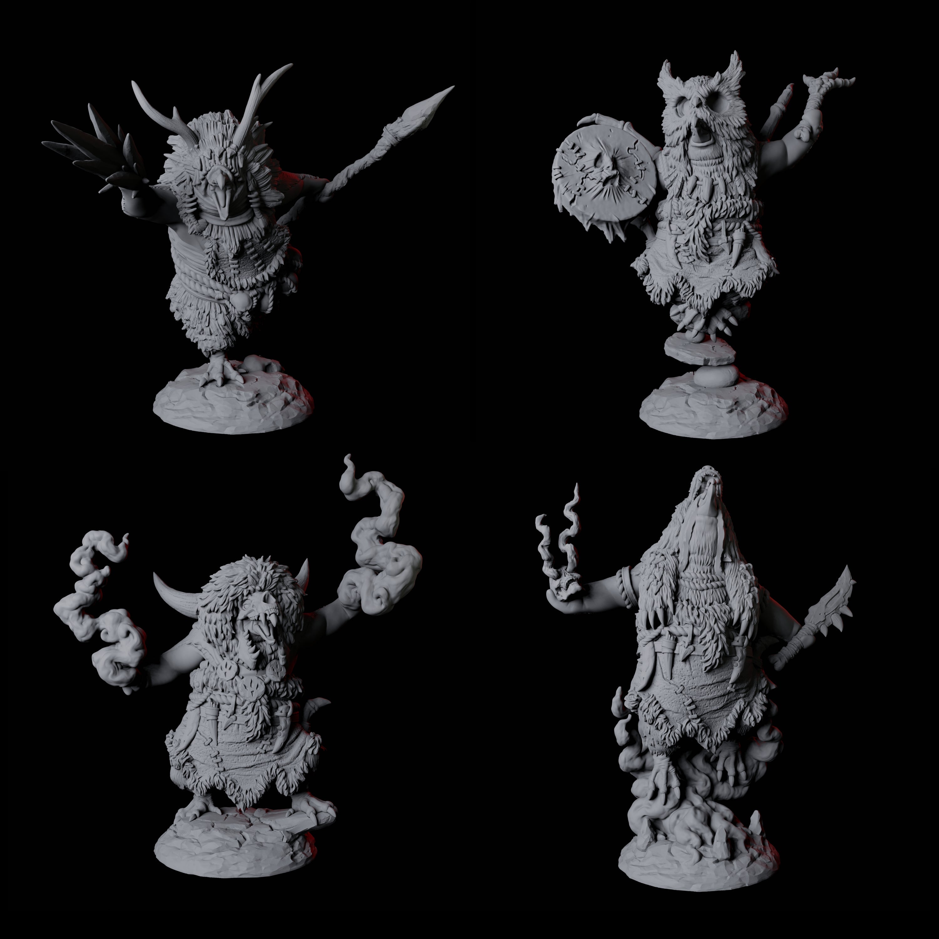 Four Forest Dohwar Shamans Miniature for Dungeons and Dragons, Pathfinder or other TTRPGs