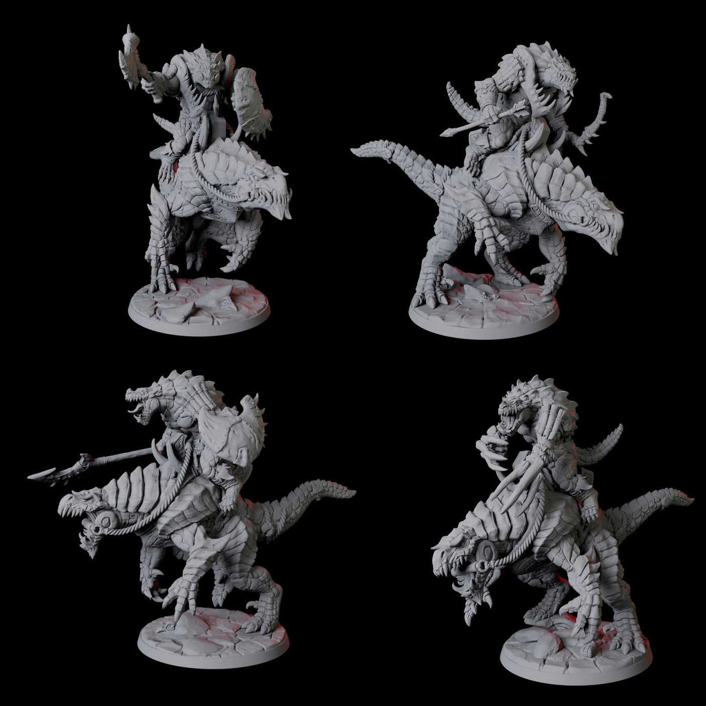 Four Frost Lizardfolk Warrior Riders Miniature for Dungeons and Dragons, Pathfinder or other TTRPGs
