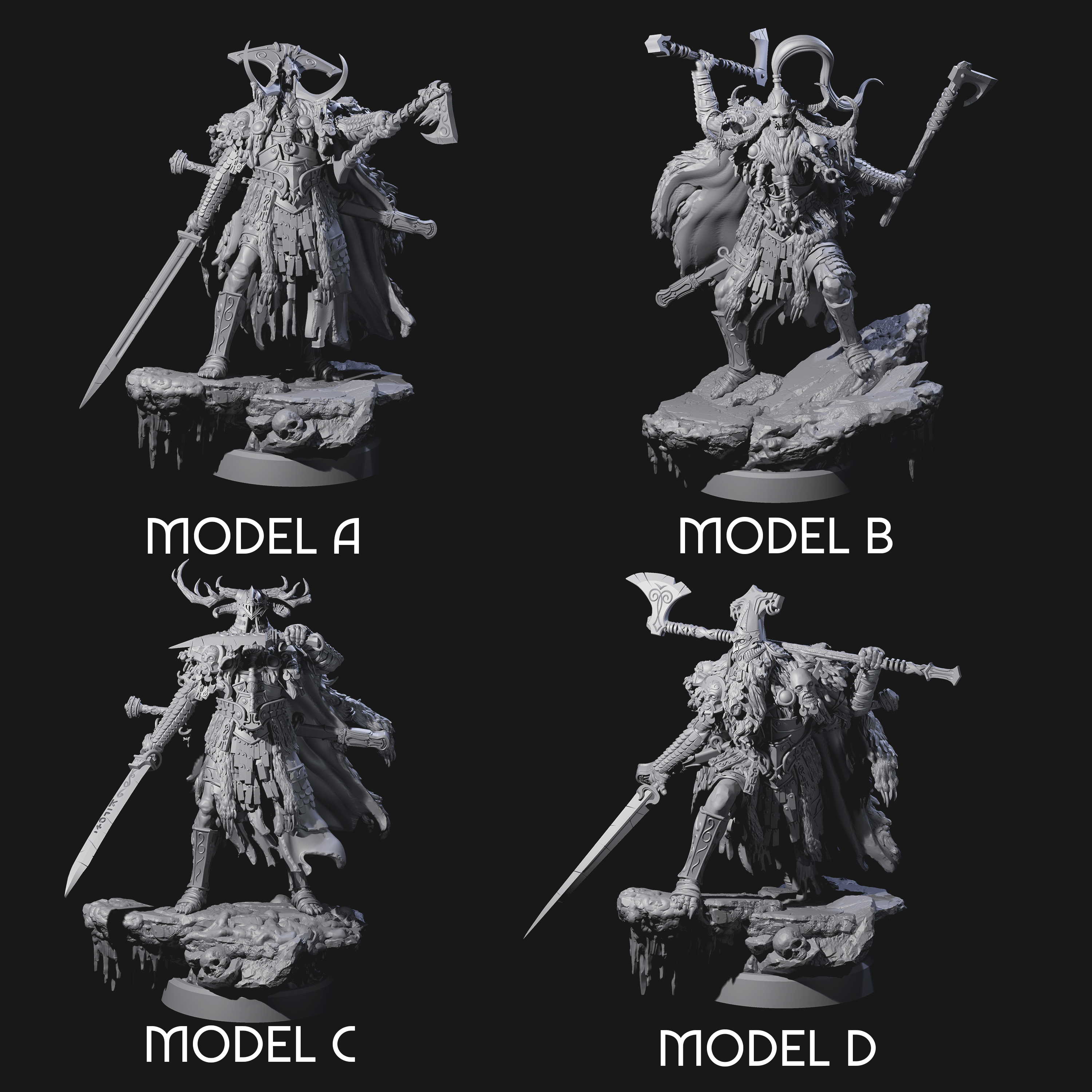 Four Frozen Expanse Draugrs Miniature for Dungeons and Dragons, Pathfinder or other TTRPGs