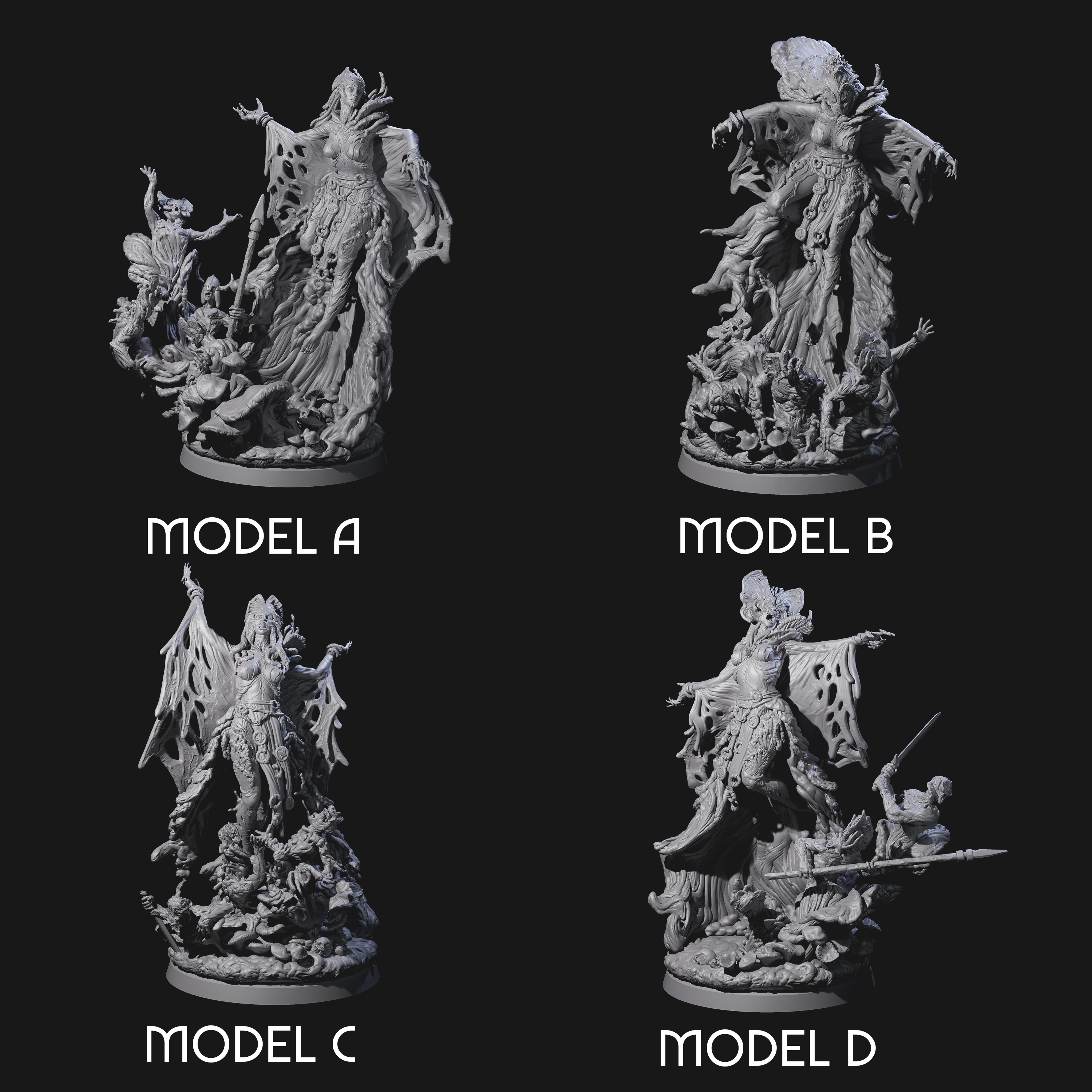 Four Fungal Night Hags Miniature for Dungeons and Dragons, Pathfinder or other TTRPGs