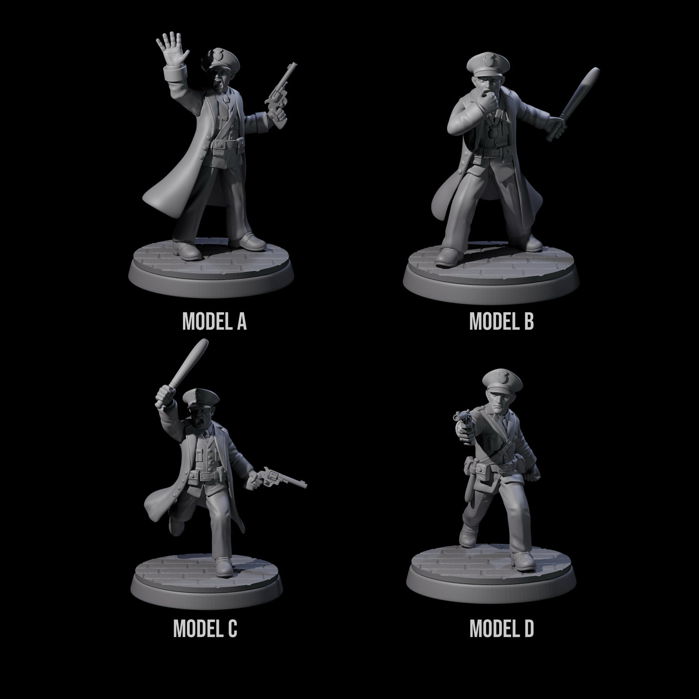 Four Galant Policemen Miniature for Dungeons and Dragons, Pathfinder or other TTRPGs