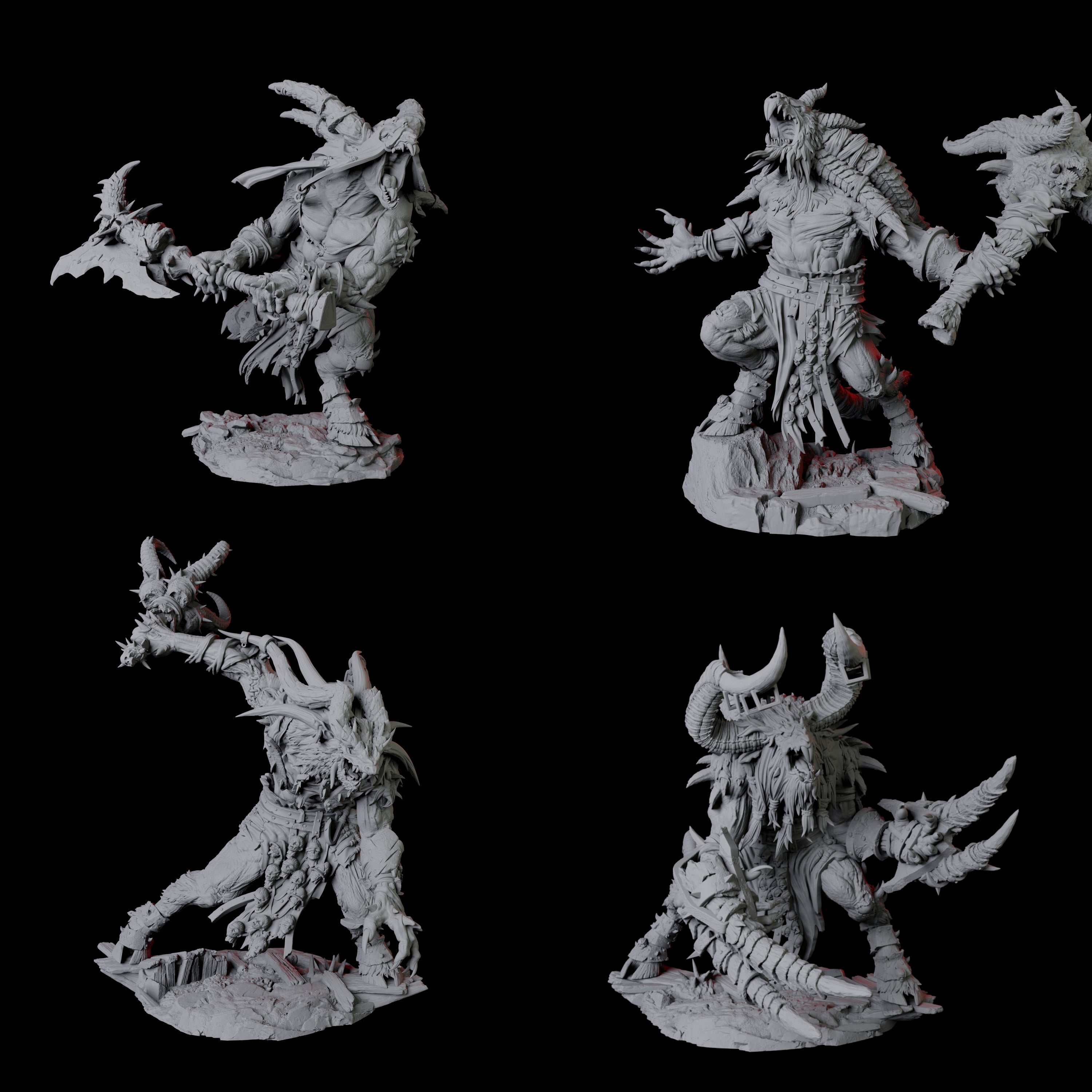 Four Giant Ratfolk Barbarians Miniature for Dungeons and Dragons, Pathfinder or other TTRPGs