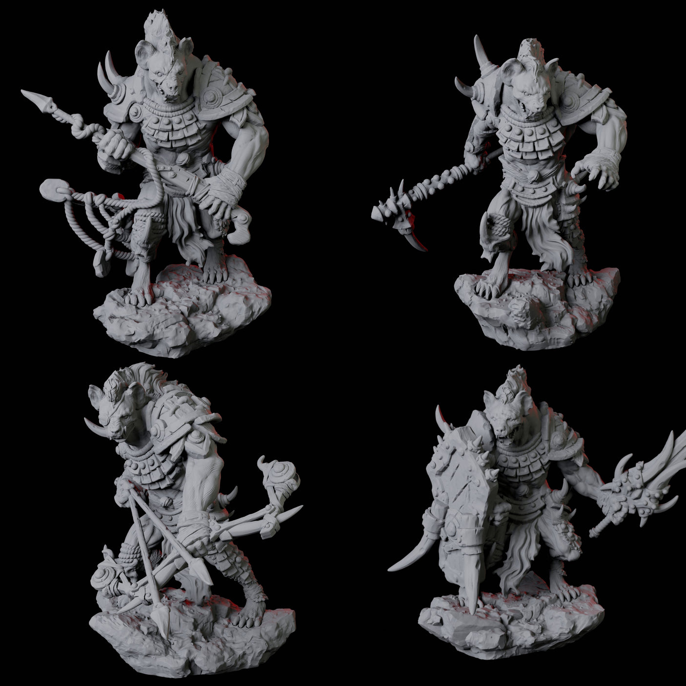 Four Gnoll Scouts Miniature for Dungeons and Dragons, Pathfinder or other TTRPGs