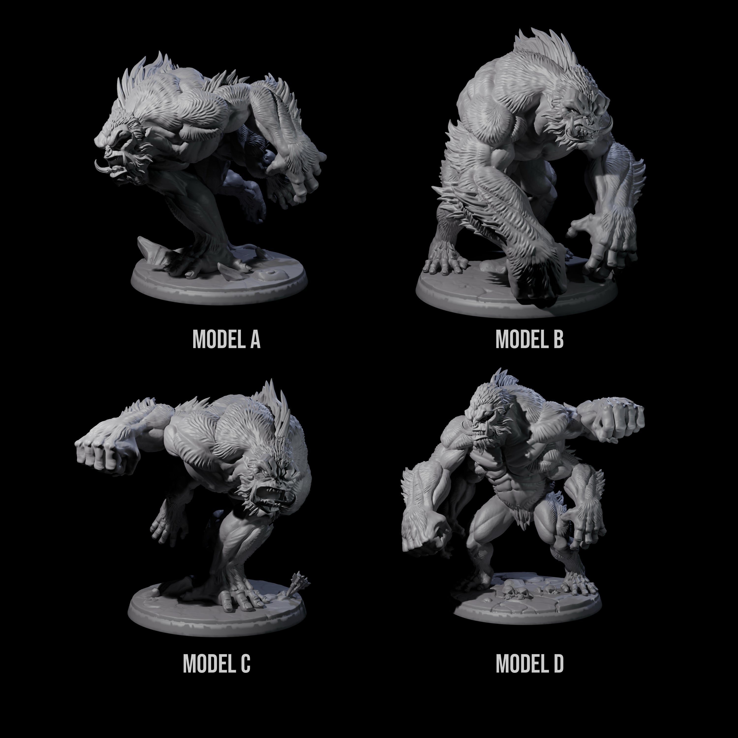 Four Grim Barlguras Miniature for Dungeons and Dragons, Pathfinder or other TTRPGs