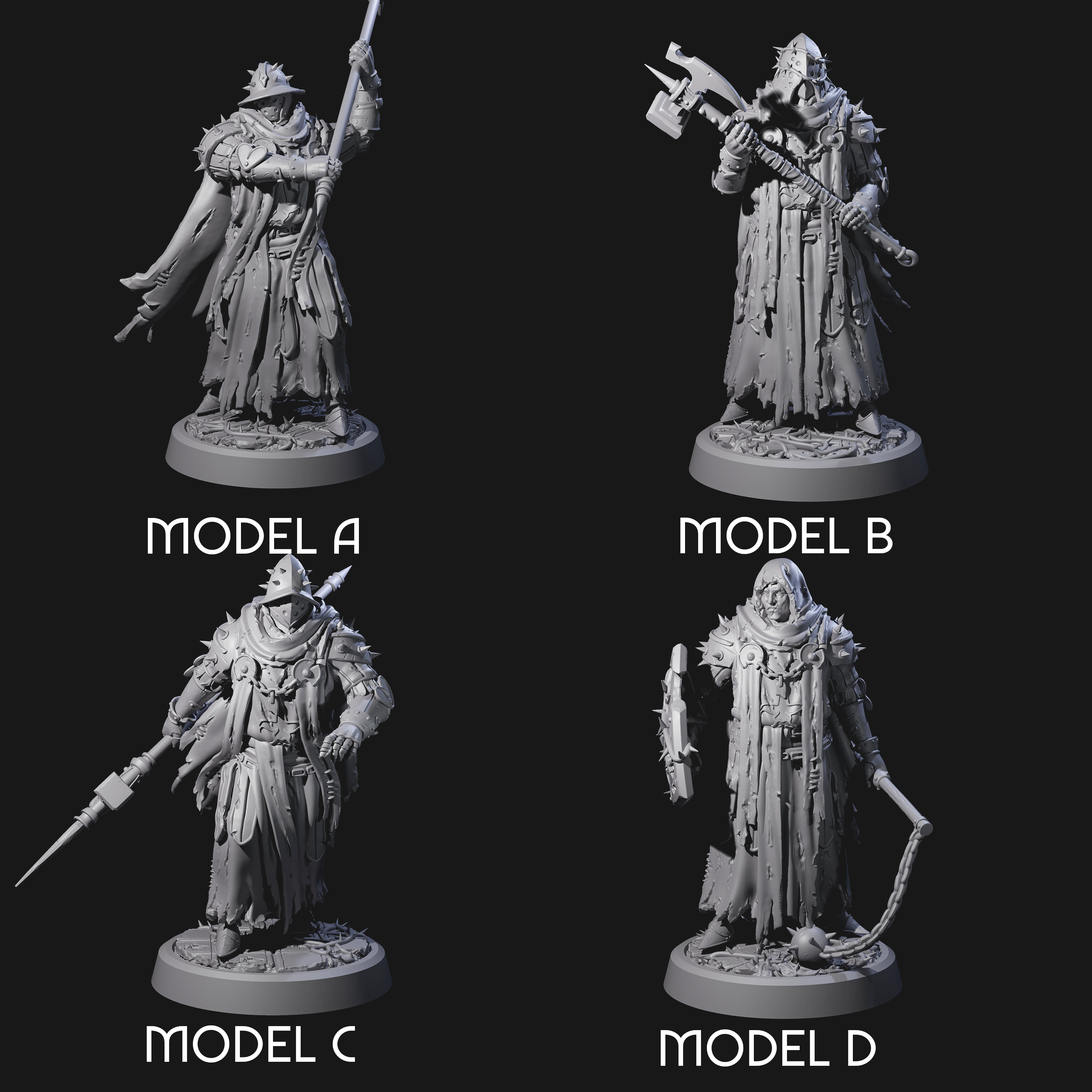 Four Grimdark Town Guardsmen Miniature for Dungeons and Dragons, Pathfinder or other TTRPGs