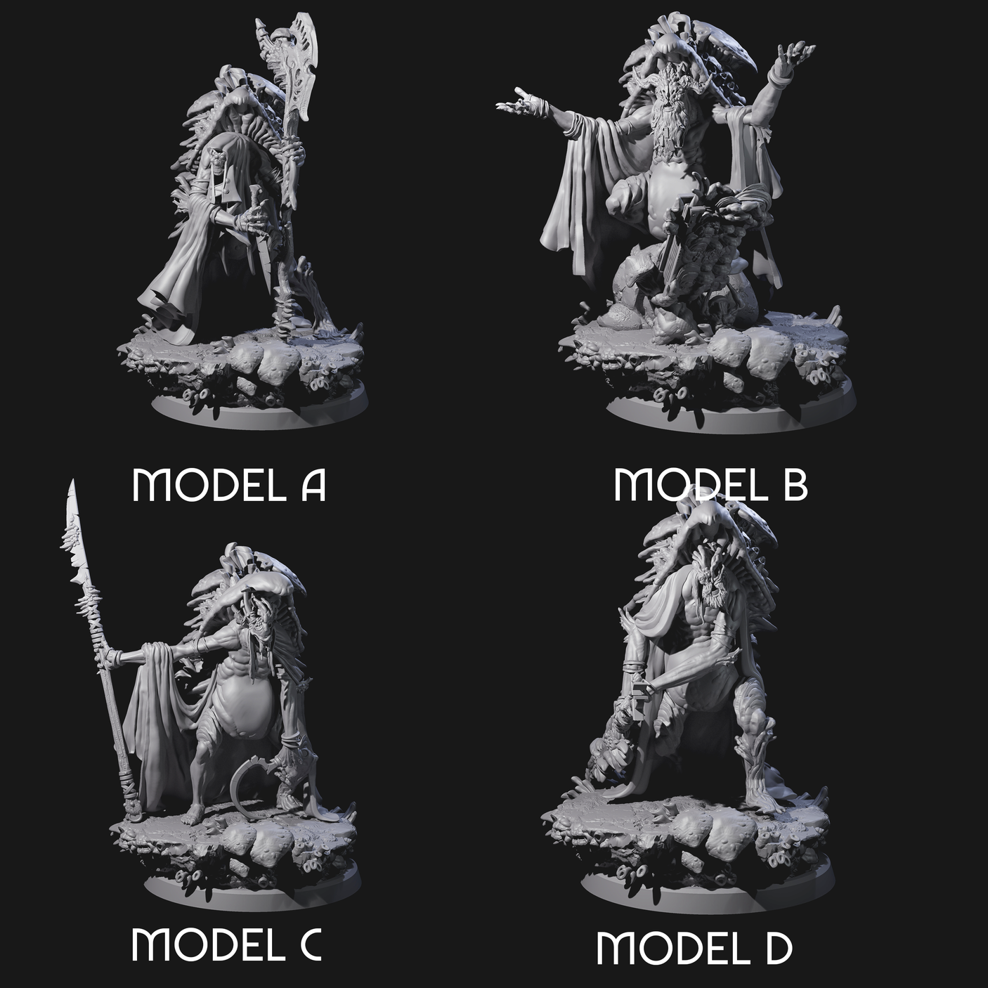 Four Growing Fungus Cultists Miniature for Dungeons and Dragons, Pathfinder or other TTRPGs