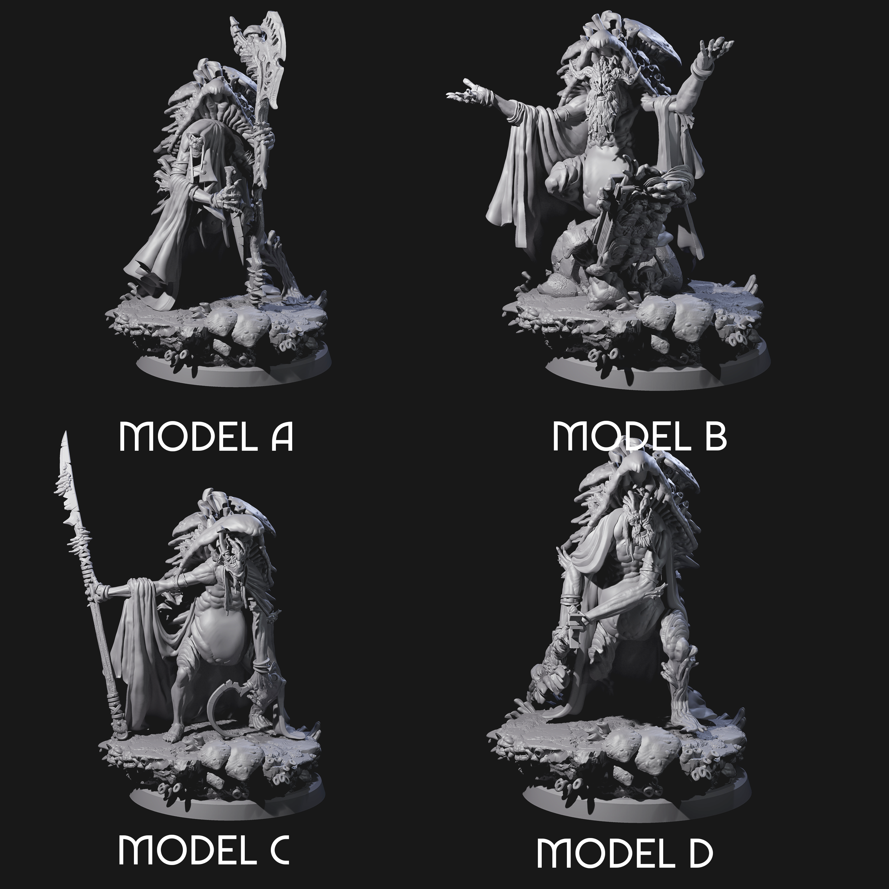 Four Growing Fungus Cultists Miniature for Dungeons and Dragons, Pathfinder or other TTRPGs