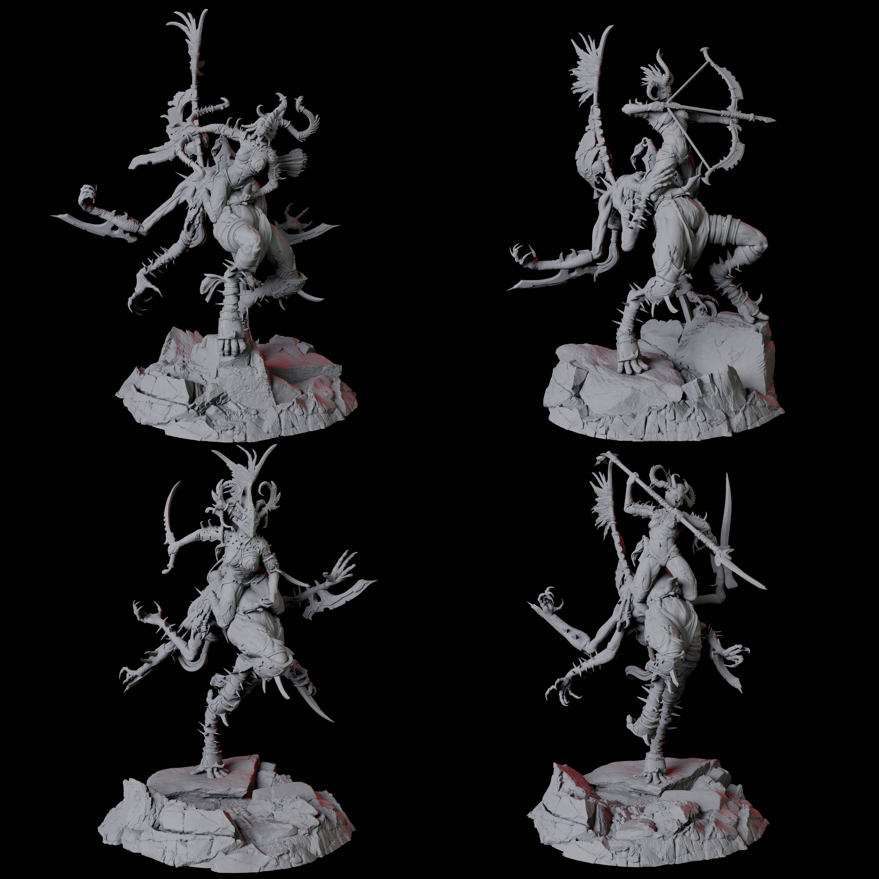 Four Hideous Demonic Cavalry Miniature for Dungeons and Dragons, Pathfinder or other TTRPGs