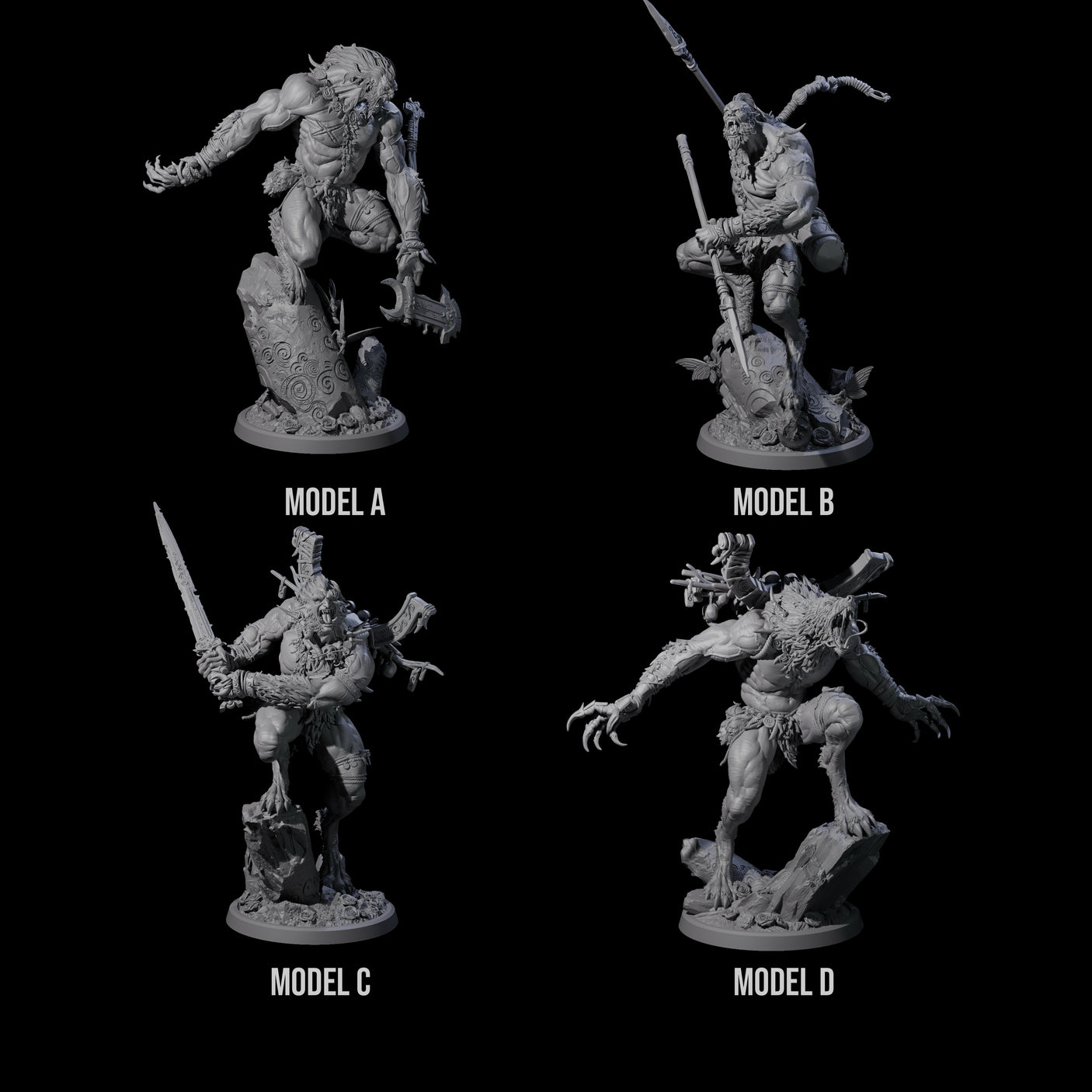 Four Howling Lycans Miniature for Dungeons and Dragons, Pathfinder or other TTRPGs