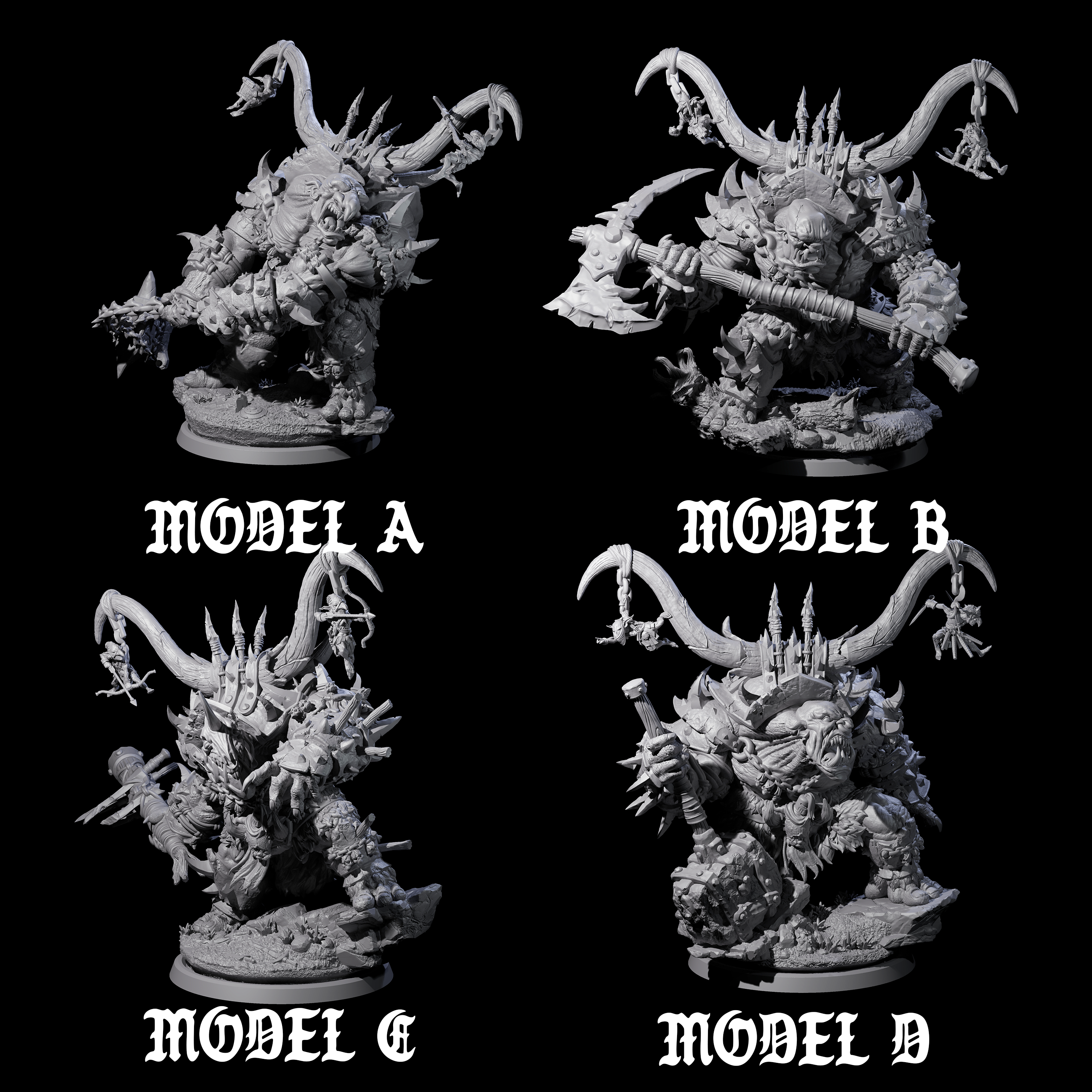 Four Hulking Ogre Juggernauts Miniature for Dungeons and Dragons, Pathfinder or other TTRPGs