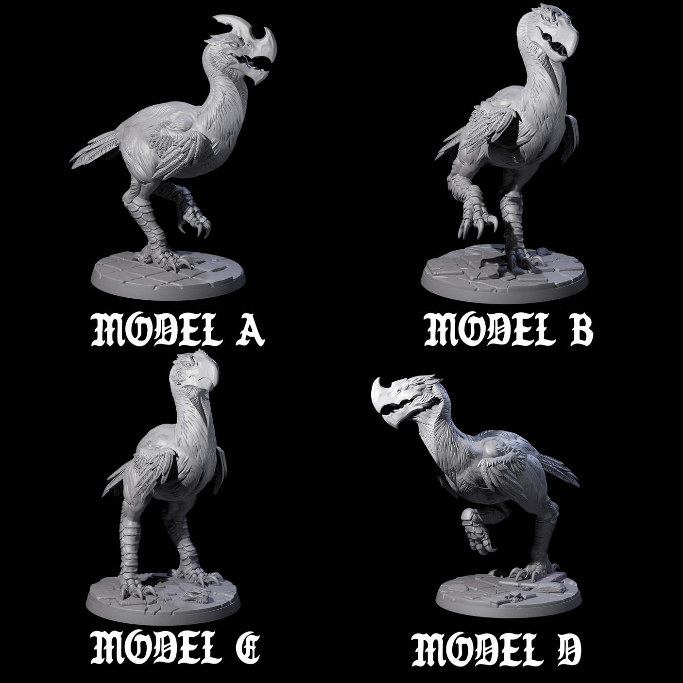 Four Hunting Axe Beaks Miniature for Dungeons and Dragons, Pathfinder or other TTRPGs