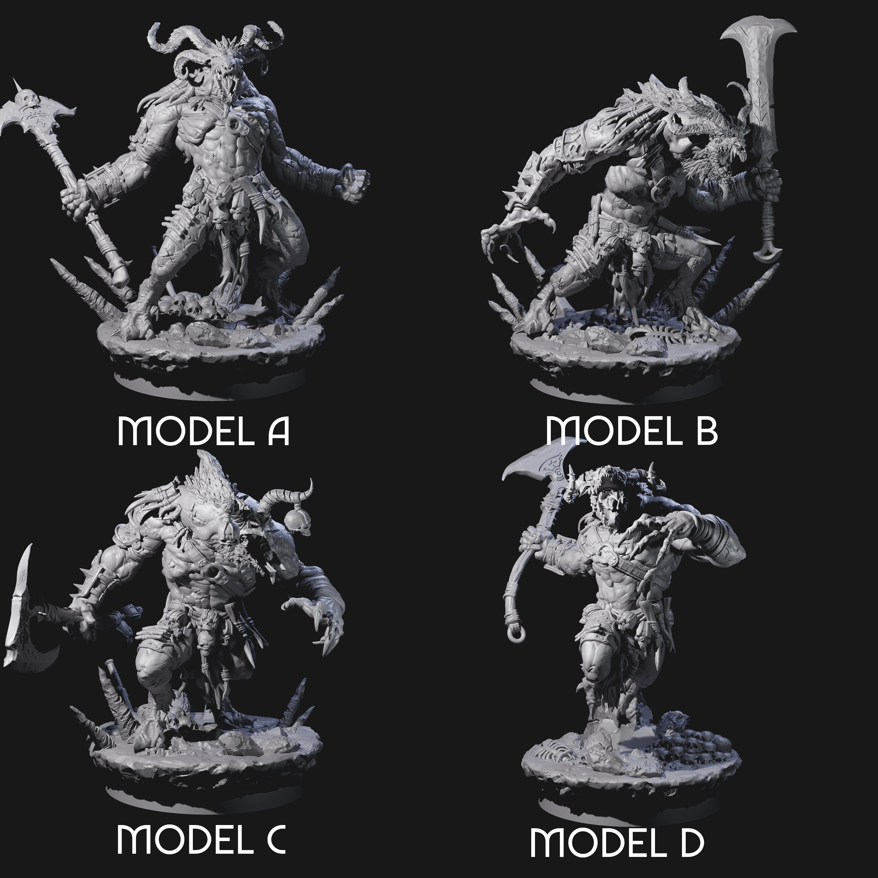Four Hunting Balors Miniature for Dungeons and Dragons, Pathfinder or other TTRPGs