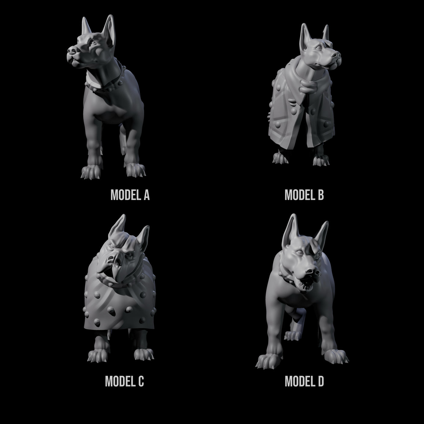 Four Inquisitive Dogs Miniature for Dungeons and Dragons, Pathfinder or other TTRPGs