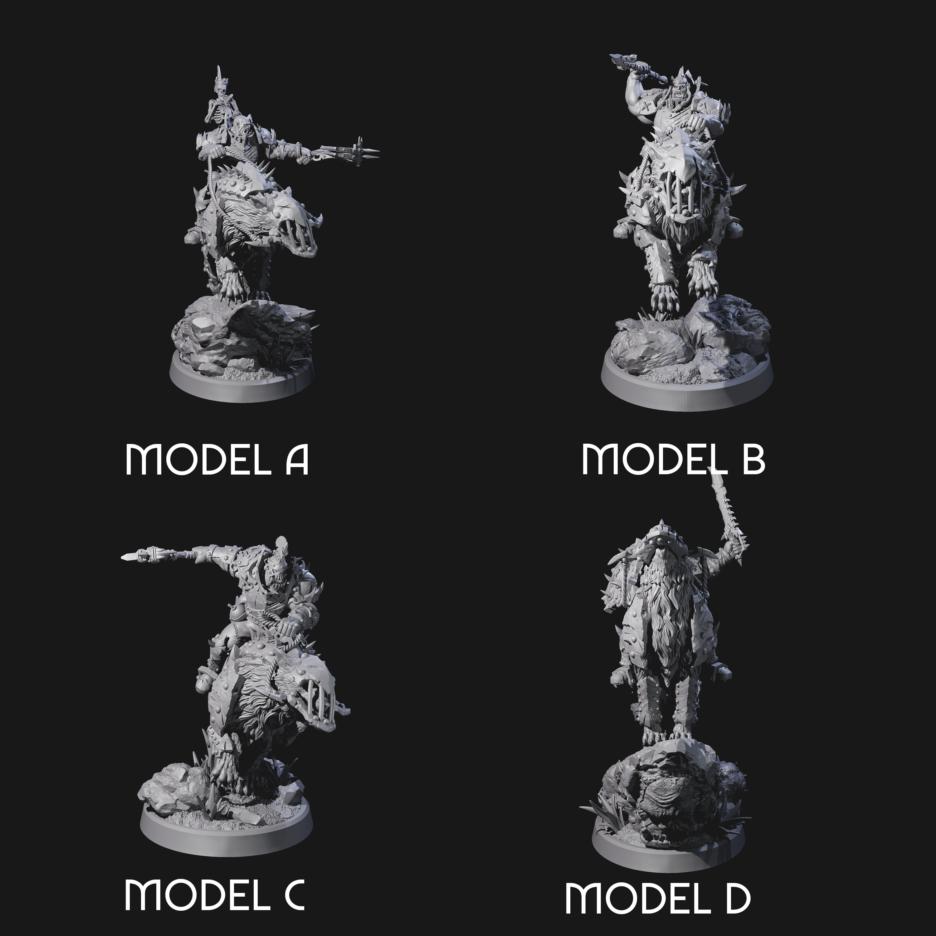 Four Ironclad Orc Warg Riders Miniature for Dungeons and Dragons, Pathfinder or other TTRPGs