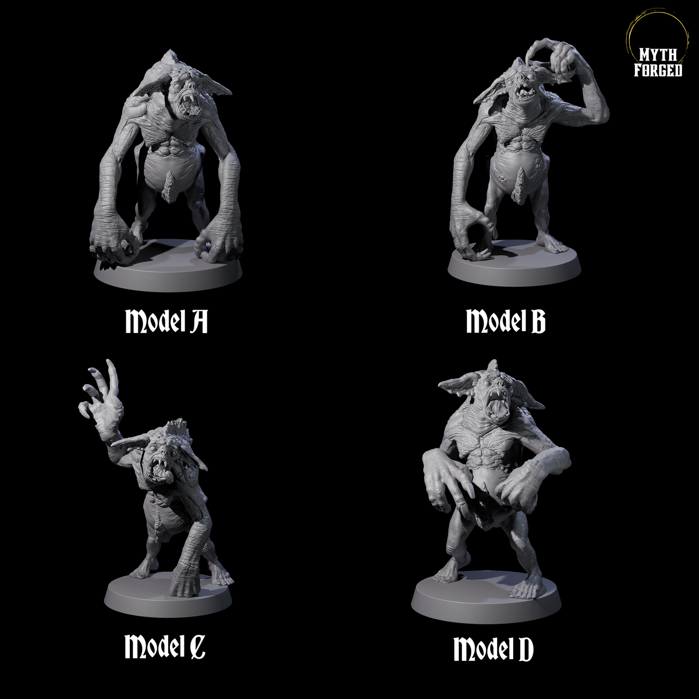 Four Knuckle Dragger Dretchs Miniature for Dungeons and Dragons, Pathfinder or other TTRPGs