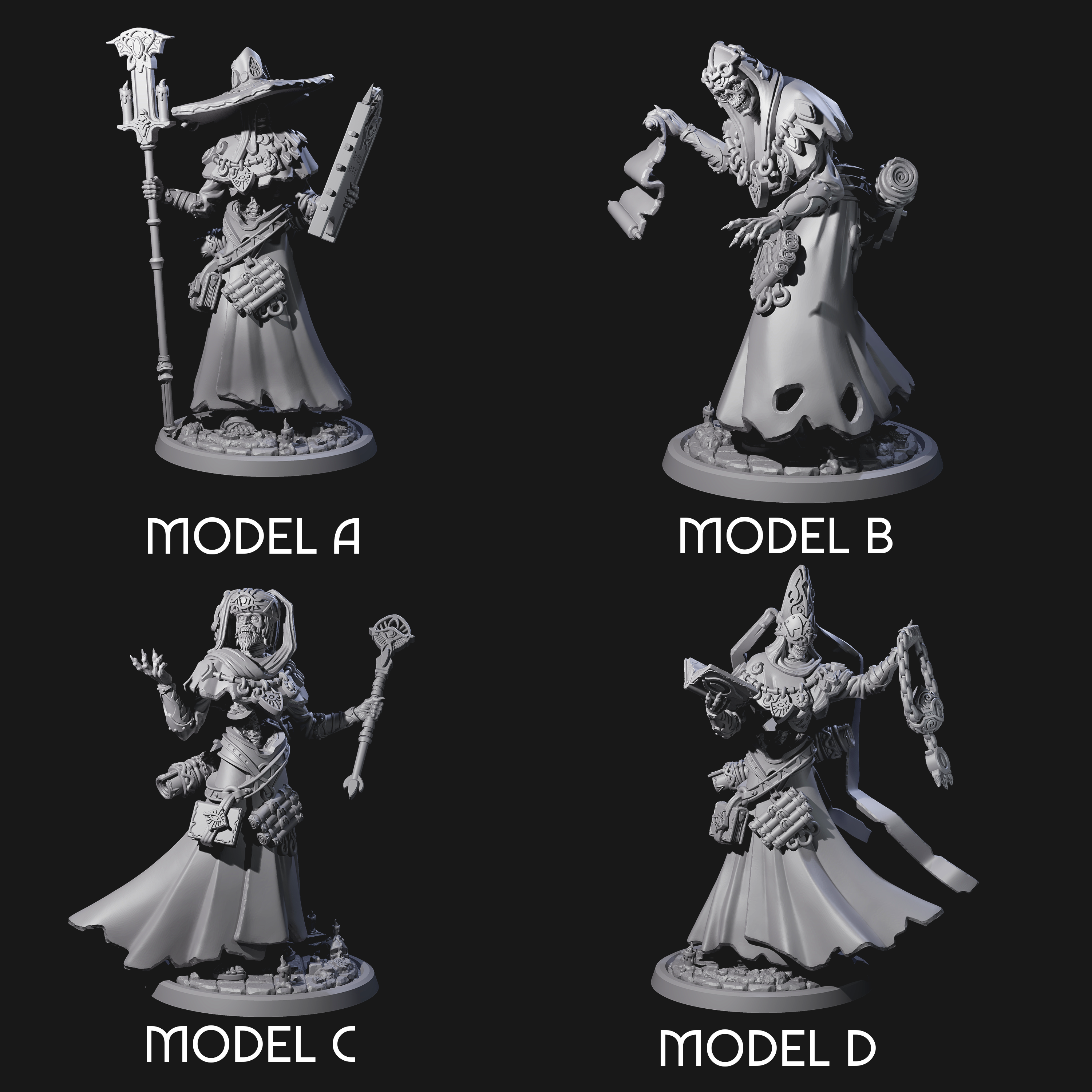 Four Learned Undead Scholars Miniature for Dungeons and Dragons, Pathfinder or other TTRPGs